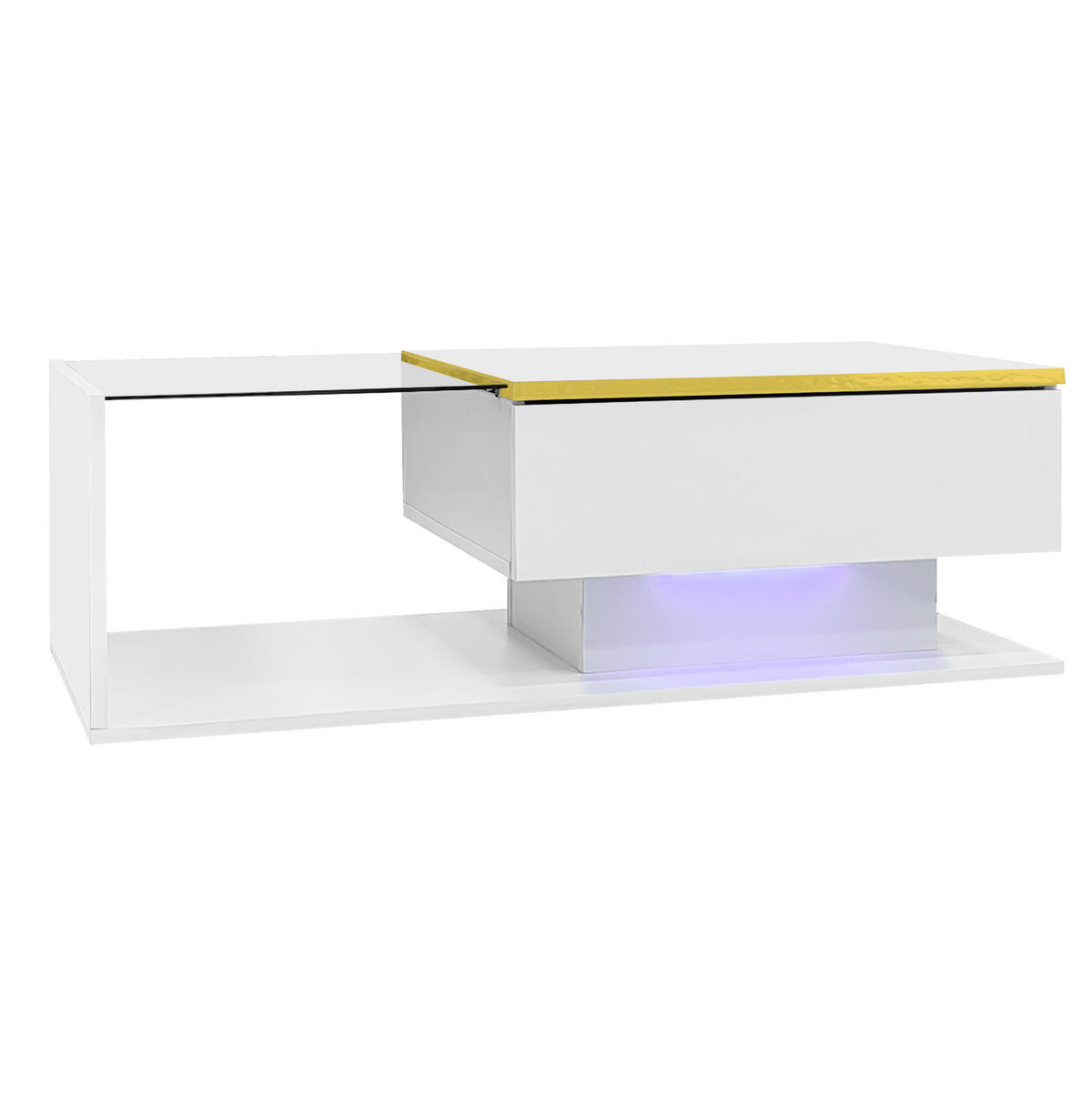 COUCHTISCH 100/50/32,5 cm in Weiß mit LED-Beleuchtung und Glasplatte - Weiß, Holzwerkstoff (100/50/32.5cm) - Flora Grace