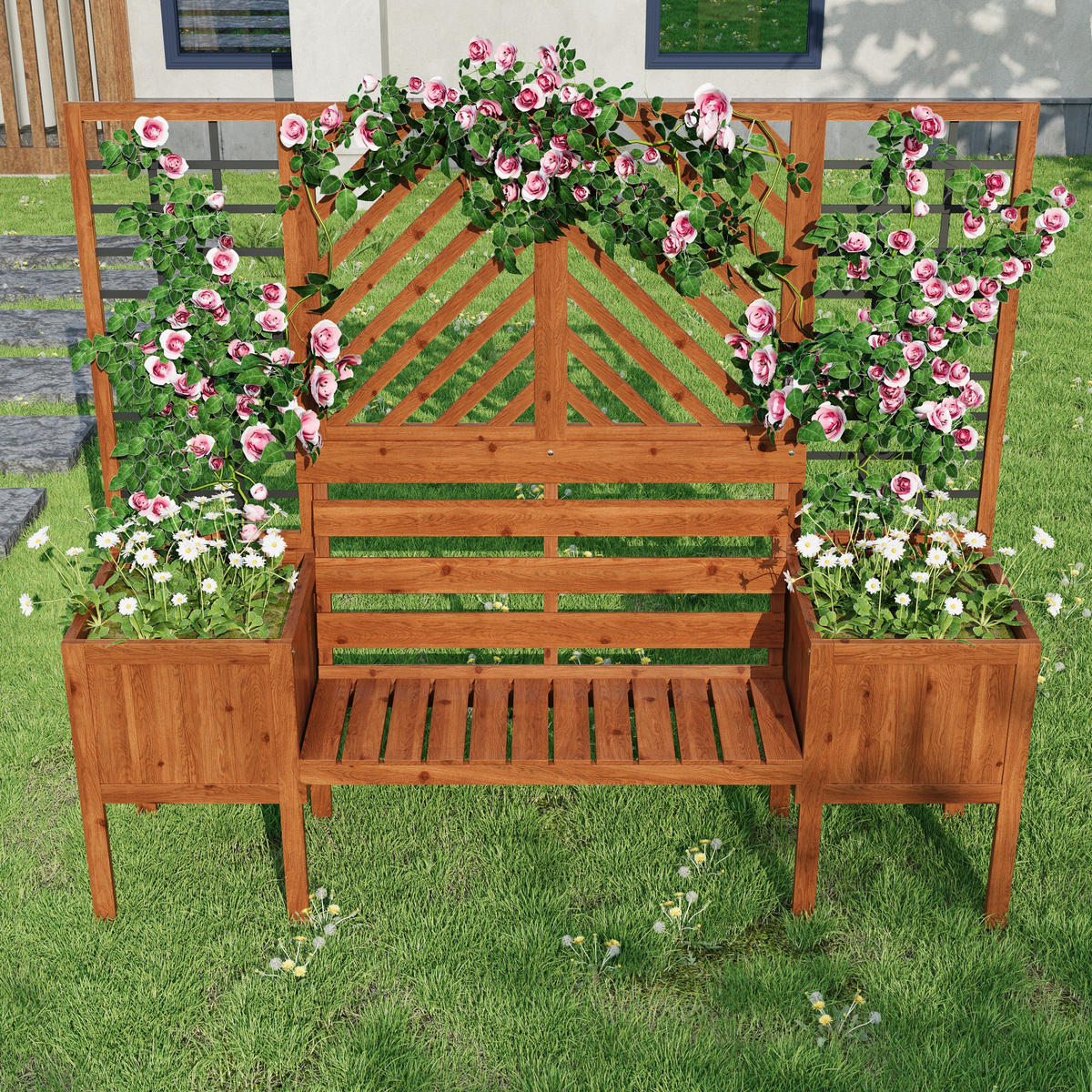 BLUMENTOPF 170/42/145 cm Braun mit Spalier als Rankhilfe - Braun, Holz (145/42/170cm) - Oxeza