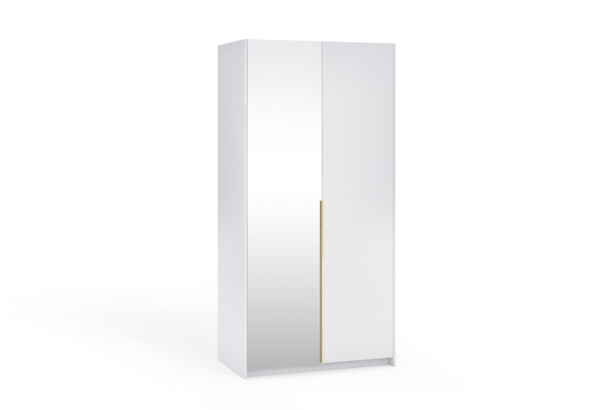 DREHTÜRENSCHRANK Apollonia mit Spiegel 100x204cm 2-türig, weiß, goldene Griffe - Goldfarben/Weiß, Kunststoff (58/205/100cm) - Margaret Hadas24