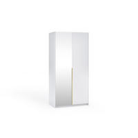 DREHTÜRENSCHRANK Apollonia mit Spiegel 100x204cm 2-türig, weiß, goldene Griffe - Goldfarben/Weiß, Kunststoff (58/205/100cm) - Margaret Hadas24