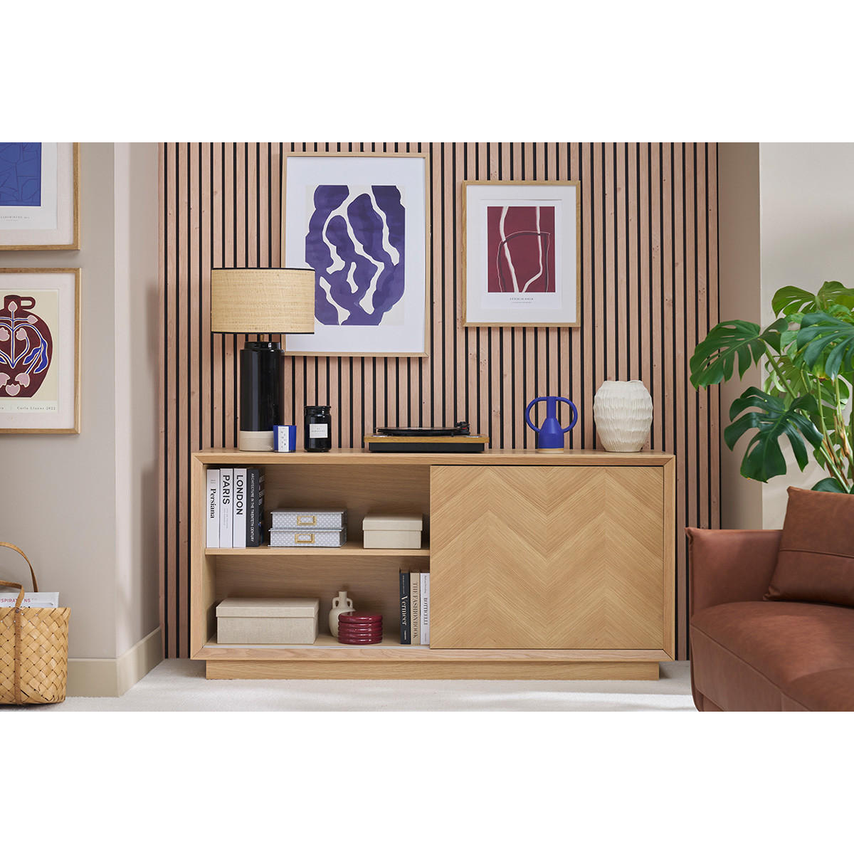 BUFFET Fischgrät Helles Eichenholz L160 ARROW - Eiche Bianco, Holz (39/74/160cm) - Miliboo