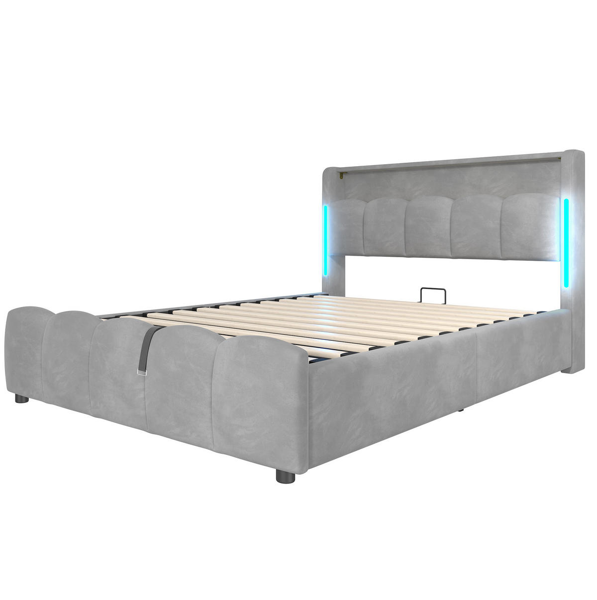 POLSTERBETT mit Stauraum und LED 140x200 cm Samt Grau - Grau, Metall (140/200cm) - Meubliv