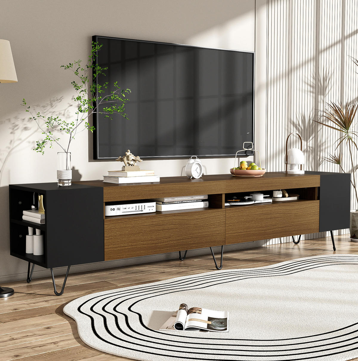 TV-ELEMENT mit 2 Türen 180 cm Schwarz Holzoptik - Schwarz, Holzwerkstoff (36/43/180cm) - Beauniv