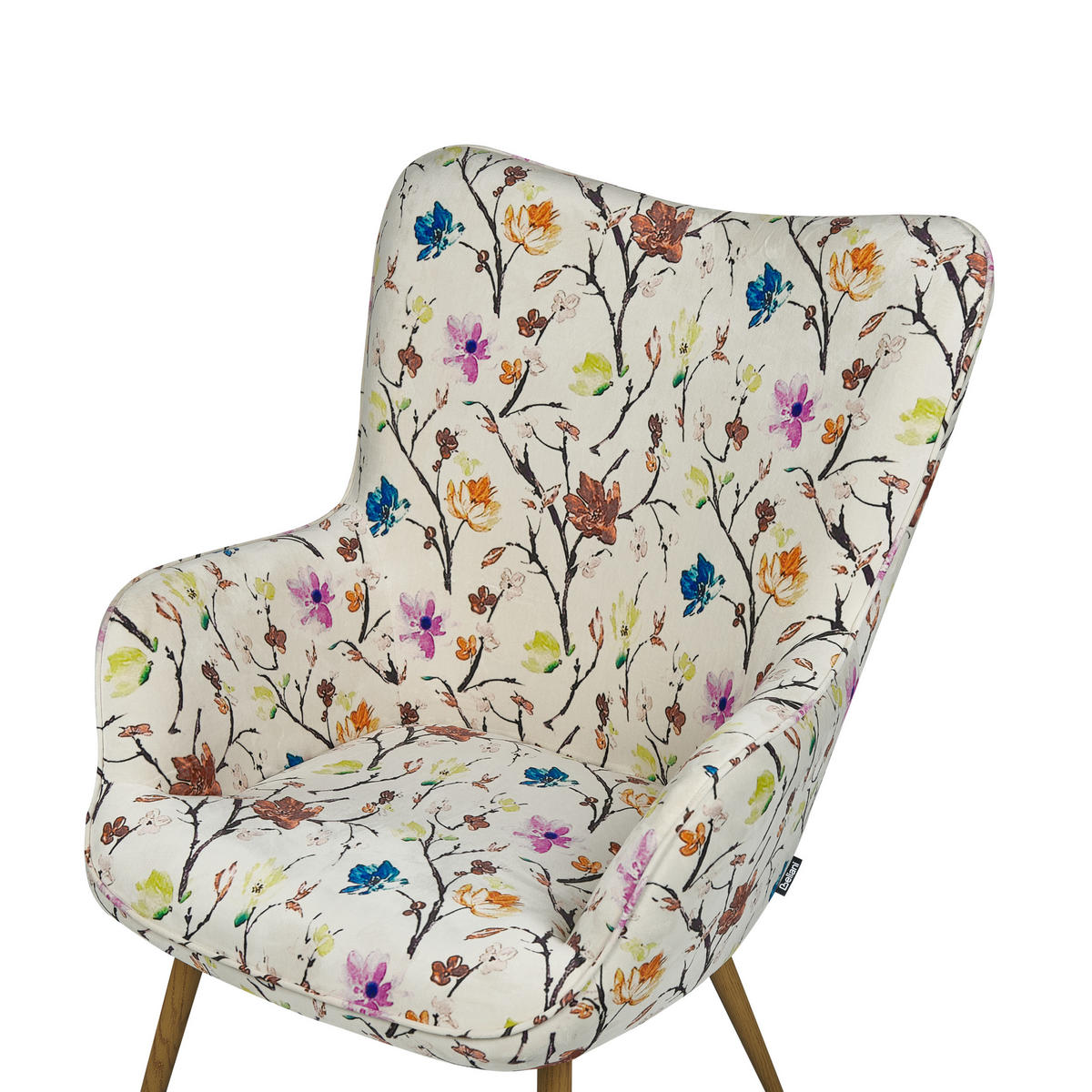 SESSEL Blumenmotiv Cremeweiß mit Hocker Vejle - Hellbraun/Multicolor, Textil (73/93/78cm) - Beliani