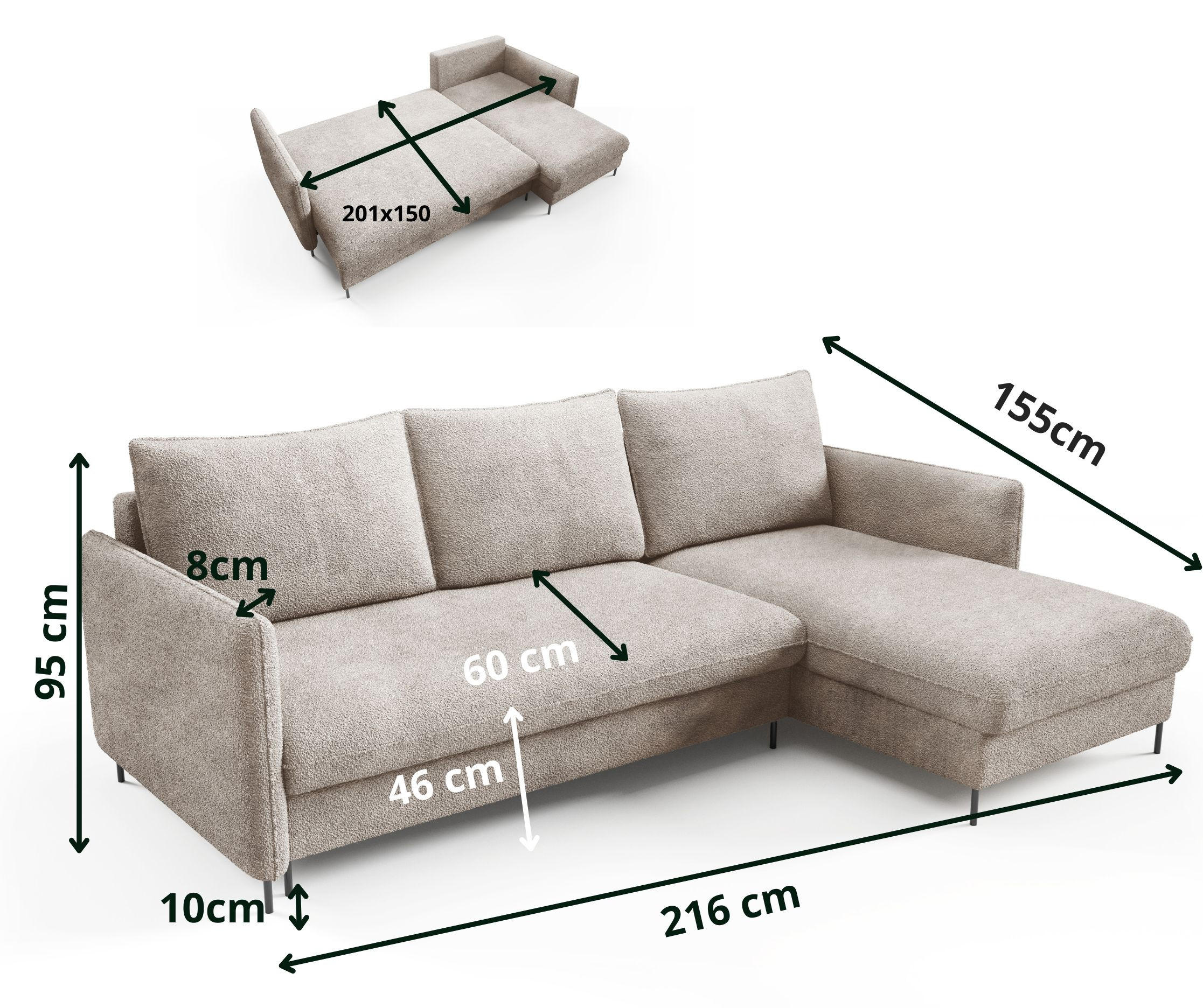 Thumbnail - Bettso Ecksofa, Dunkelblau, Holzwerkstoff, Textil, L-Form,L-Form, 216x155 cm, Wohnzimmer, Sofas & Couches, Wohnlandschaf...