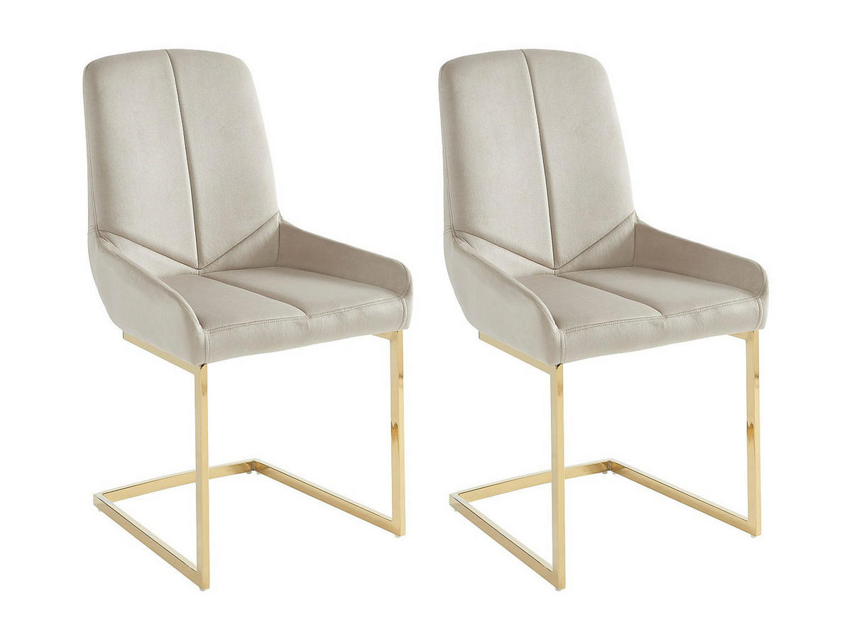 STUHL 2er-Set - Samt & goldfarbenes Metall - Beige - BERLONA - Beige, Textil (53/96/58cm) - Vente-Unique