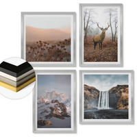 WANDBILDER 4er Set - 50x50 cm & 40x60 cm Silberner Rahmen - Wilde Landschaften, Berge, Hirsche - Silberfarben, Kunststoff (50/50cm) - ArtPrintCave