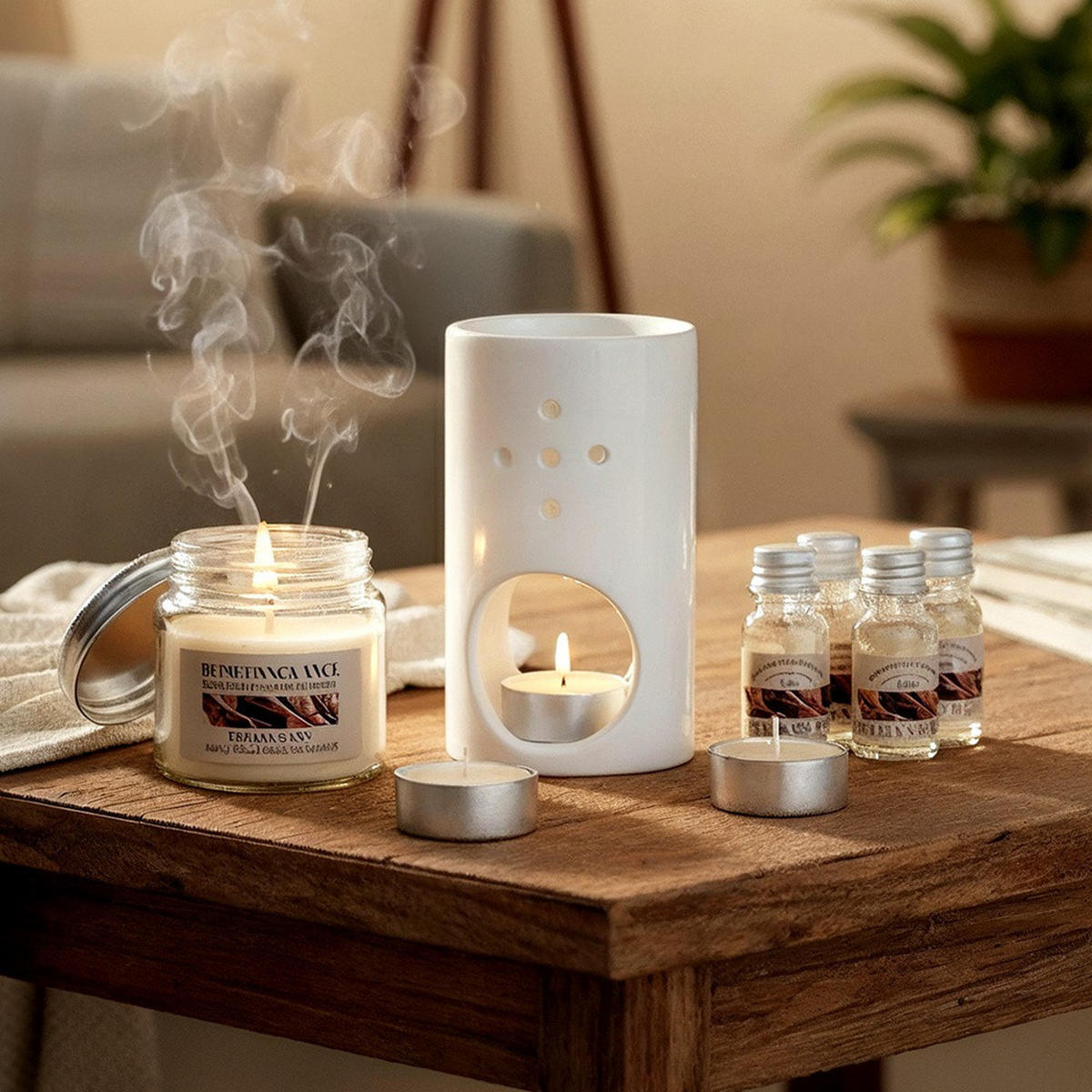 DUFTSET Kamin Sandelholzbaum - Weiß, Keramik (7.5/17.6/25.5cm) - Home Styling Collection