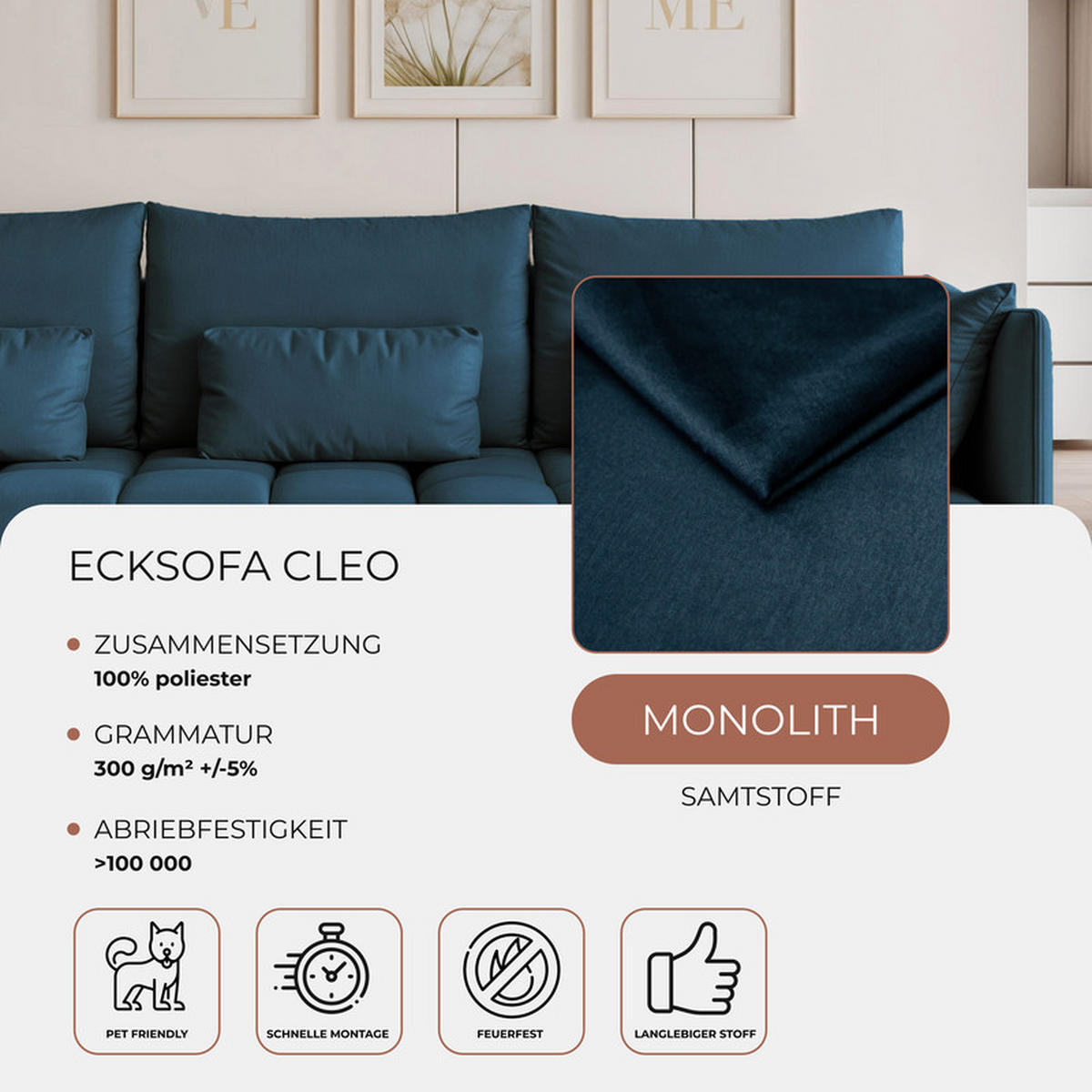 ECKSOFA CLEO mit Schlaffunktion und Bettkasten Marineblau - Dunkelblau, Holzwerkstoff/Kunststoff (245/180cm) - Idohome