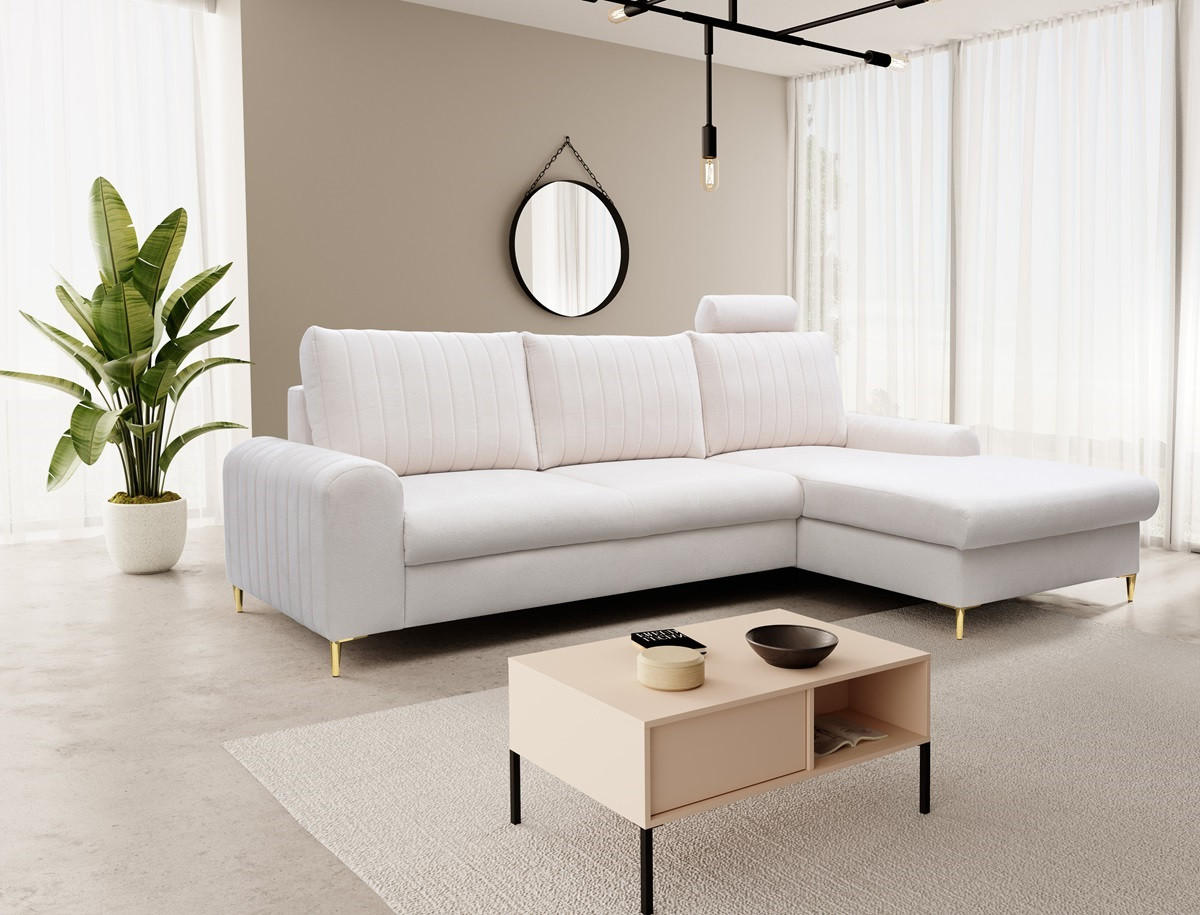 ECKSOFA Creme MANGO Mit Schlaffunktion Rechts - Beige, Naturmaterialien/Textil (251/164cm) - Sepro Meble