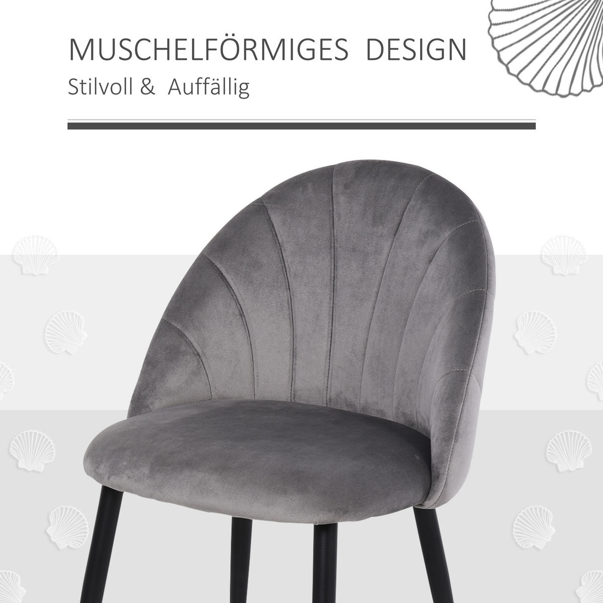 ESSZIMMERSTÜHLE, Samt, Metall, Grau - Grau, Kunststoff (54/79/52cm) - HOMCOM