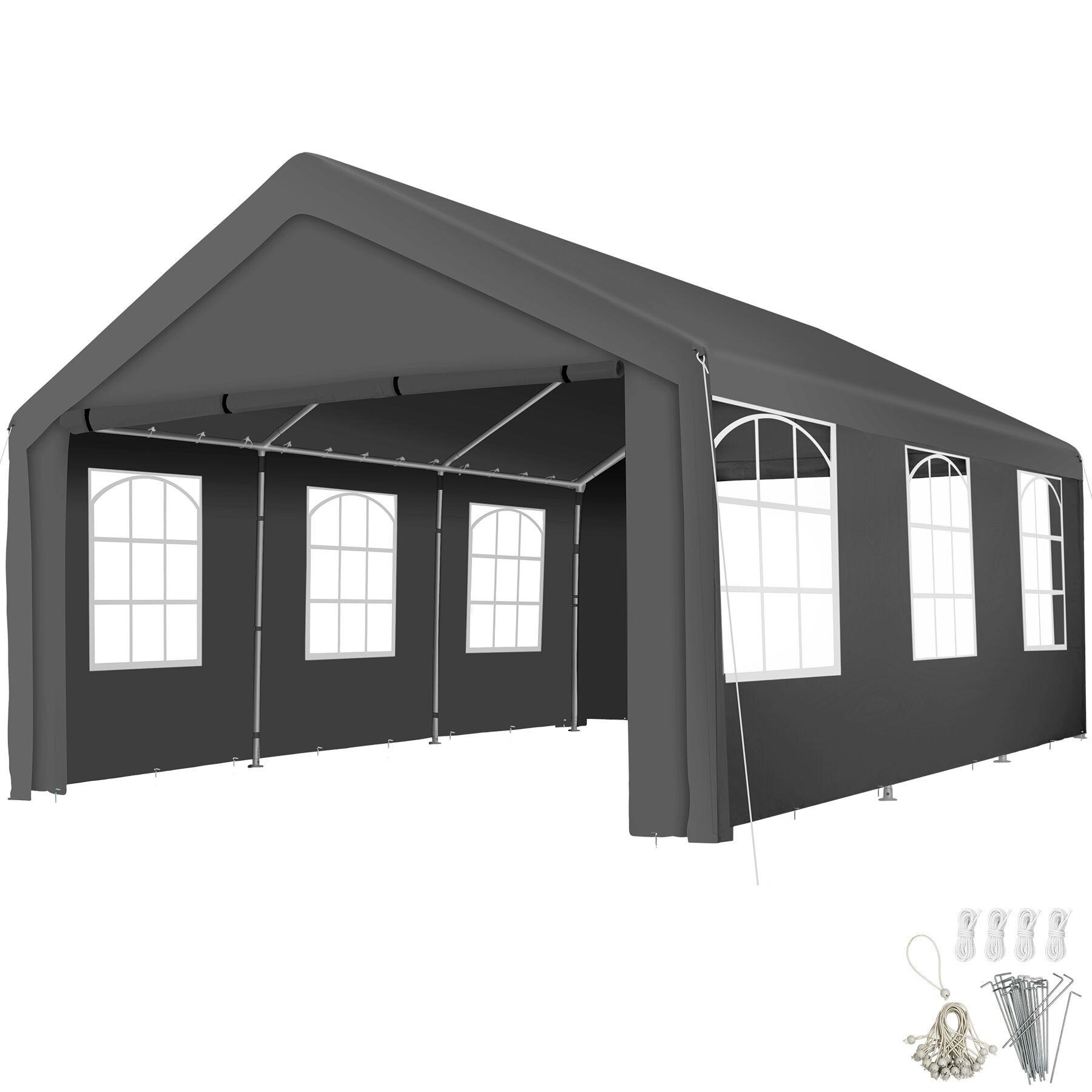PAVILLON Jasko, inklusive Spannseilen und Heringen, grau - Grau, Kunststoff (400/310/600cm) - tectake