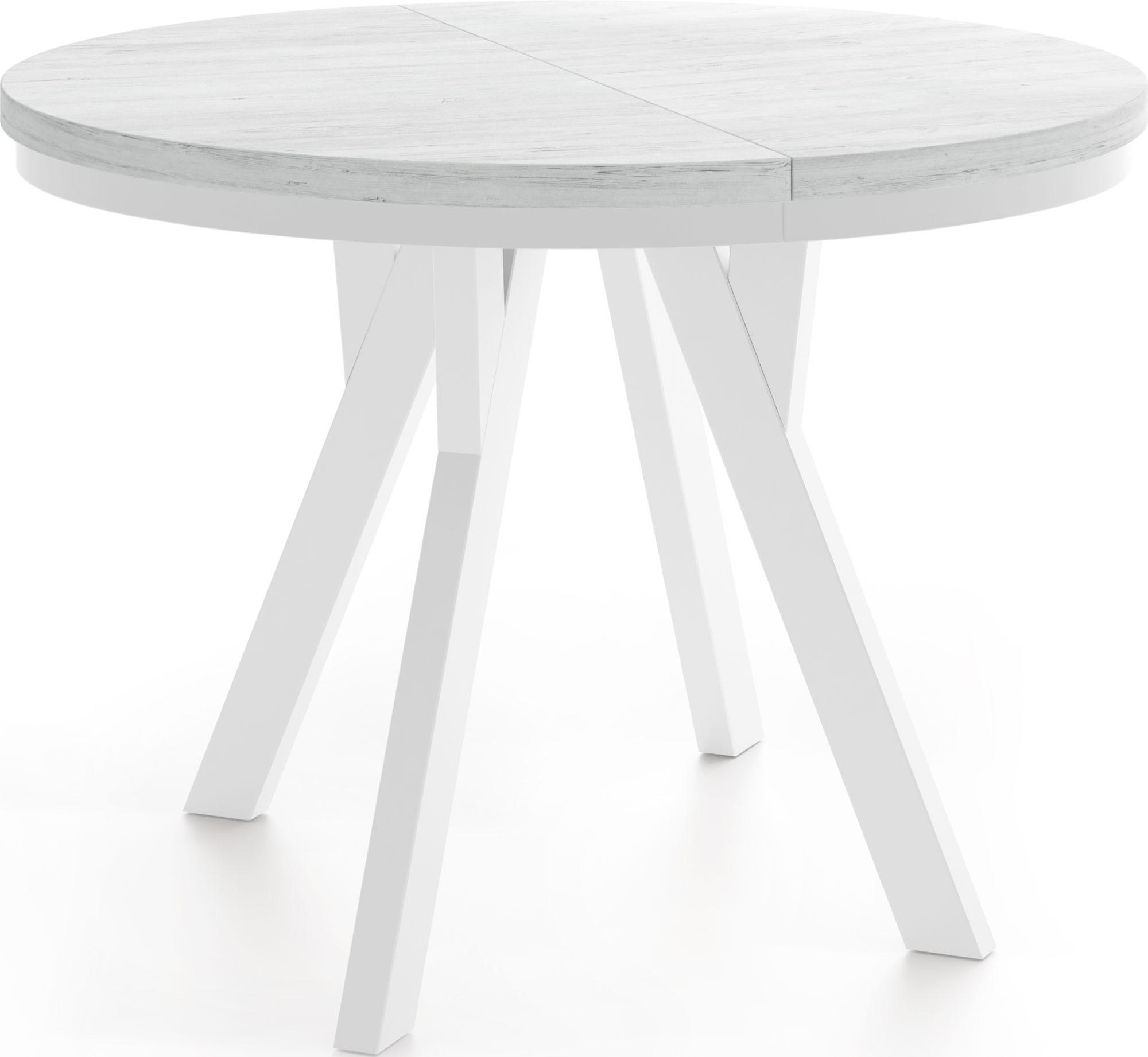 ESSTISCH Strato Black runder ausziehbarer, Kiefer weiß 100-140/100/77 cm - Weiß, Holz/Holzwerkstoff (100/100/77cm) - WFL GROUP