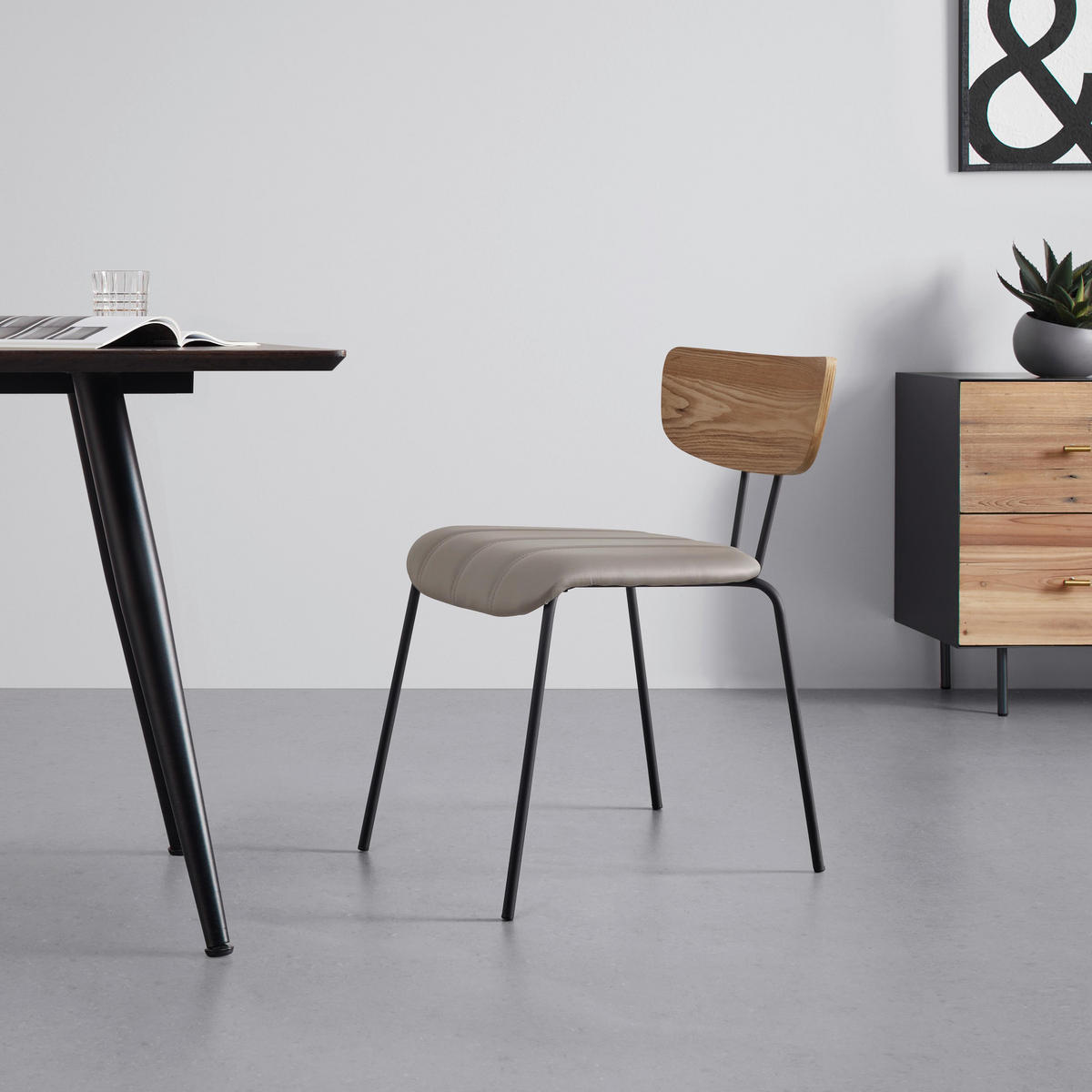 STUHL Cera Taupe Lederlook Gepolstert - Taupe, Holz (42/78/54cm) - Bessagi Home