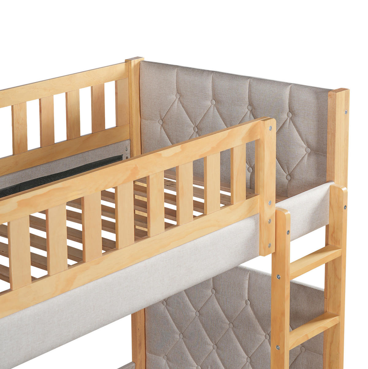 ETAGENBETT 90/200 cm in Grau/Natur mit Treppe und weichen Schutzkanten - Grau, Holz - BEAOK