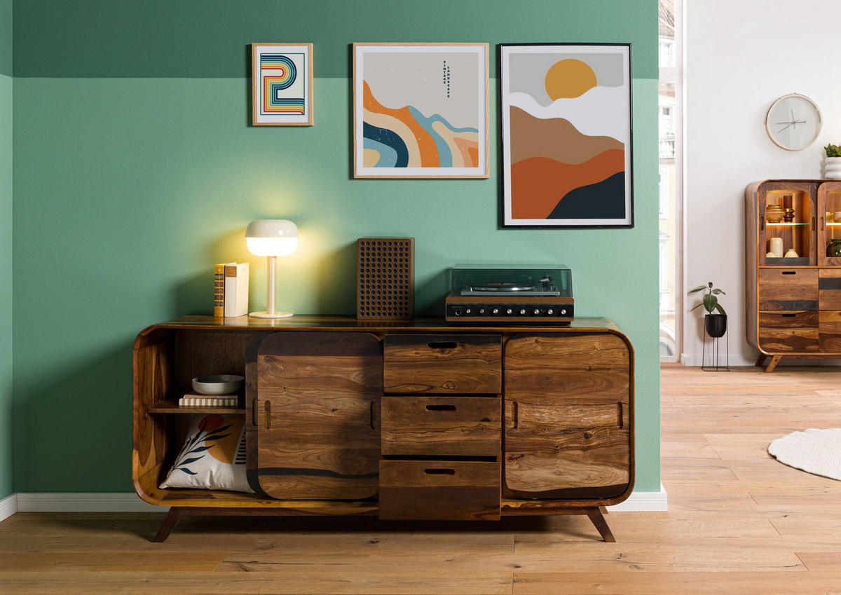 SIDEBOARD Sheesham 173x40x75 dunkelbraun lackiert MAILAND #202 - Dunkelbraun, Holz (173/75/40cm) - Massivmoebel24