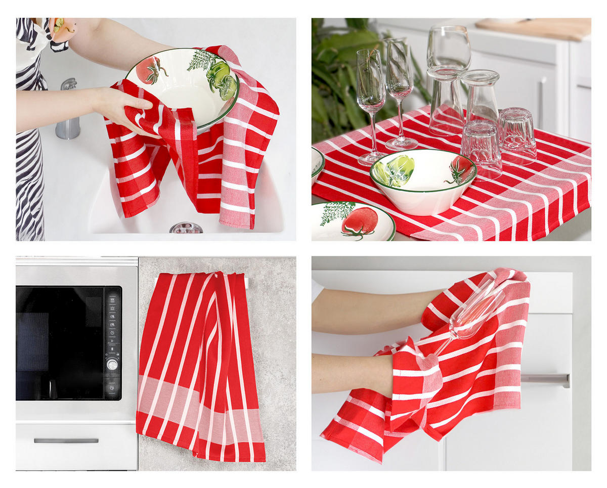 GESCHIRRTÜCHER 50x70 cm, 6er Set, Lüttich Rot - Weiß - Rot/Weiß, Textil (50/70cm) - Lashuma