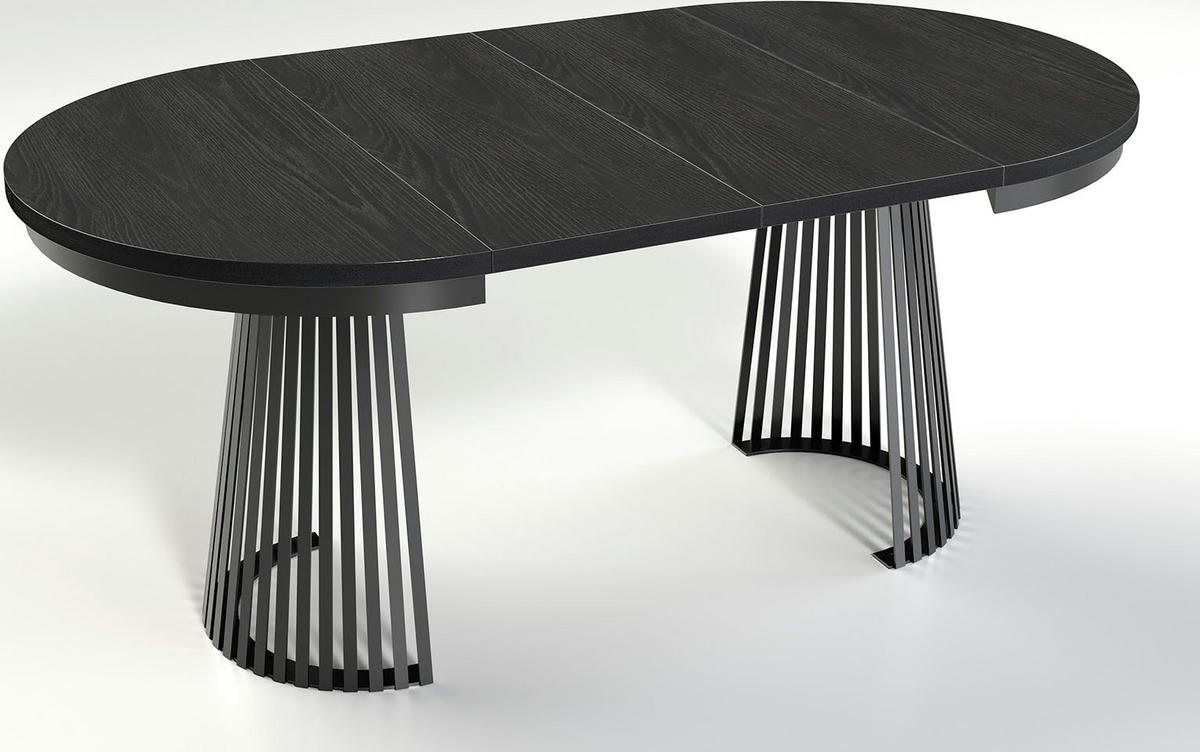 ESSTISCH Scala runder ausziehbarer, Braun 100-180/100/75 cm - Eiche Wotan/Schwarz, Holzwerkstoff/Metall (100/100/75cm) - WFL GROUP
