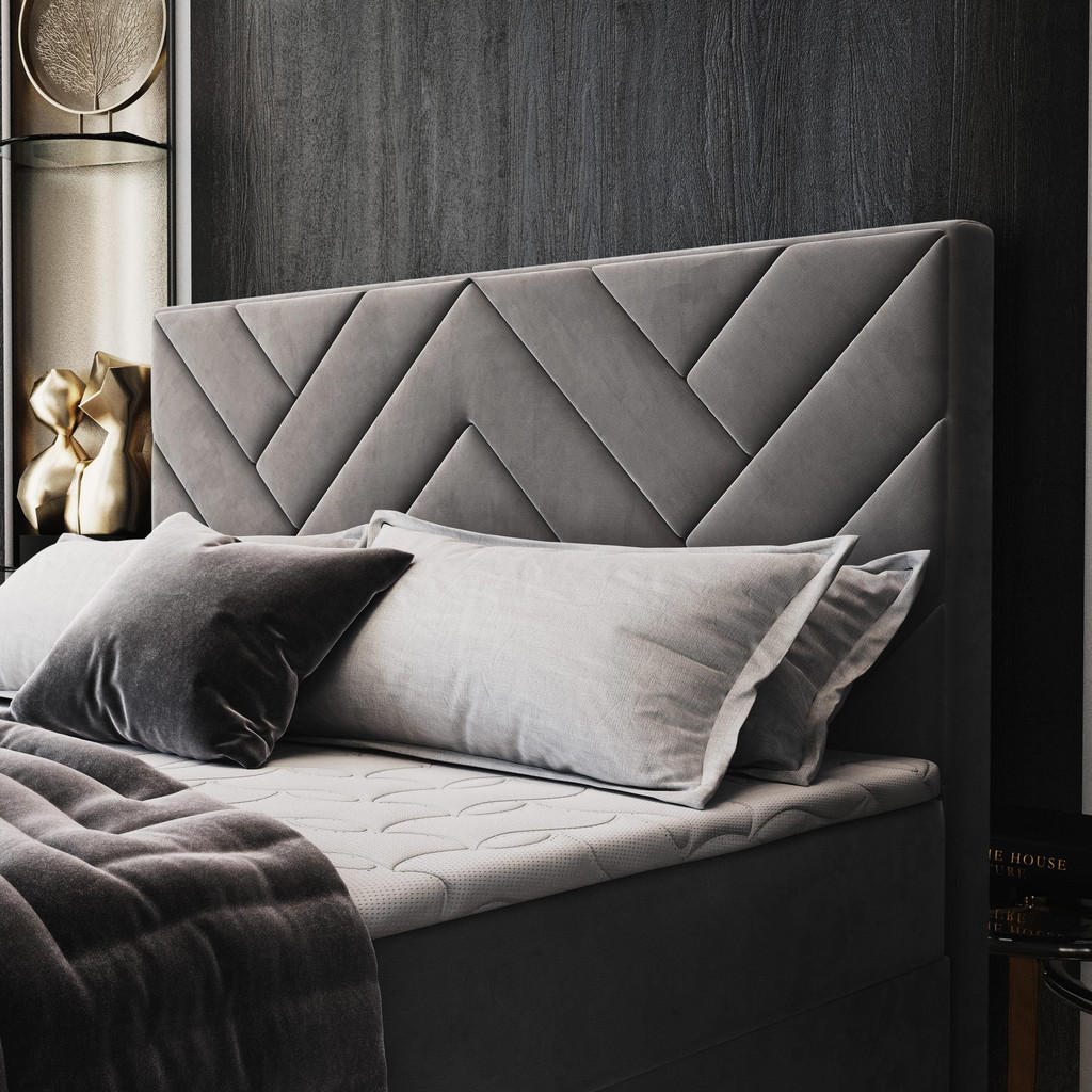 Thumbnail - Masseno Boxbett, Hellgrau, Holz, H2 + H3, 140x200 cm, Schlafzimmer, Betten, Boxspringbetten