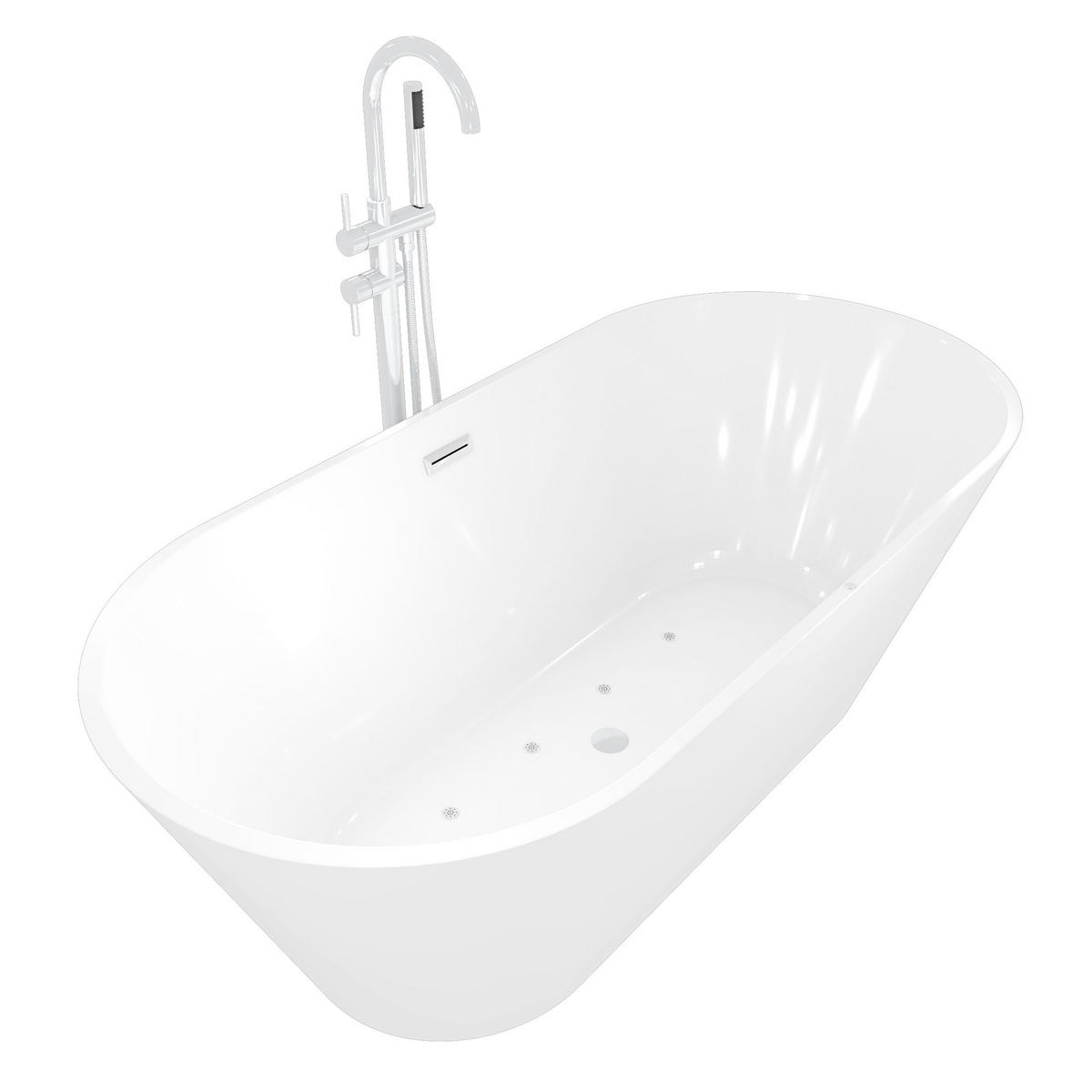 FREISTEHENDE Badewanne Wanne F11 170x80cm Luftmassage Armatur AF04 - Weiß, Glas/Kunststoff (80/58/170cm) - AcquaVapore by Sandra Jentho