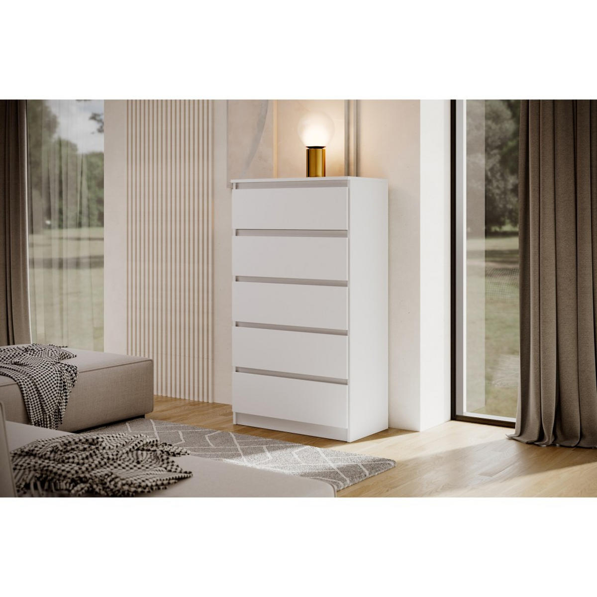 KOMMODE Lemon 70 cm mit fünf Schubladen weiß matt - Weiß, Holzwerkstoff (70/124.5/39cm) - Beautysofa