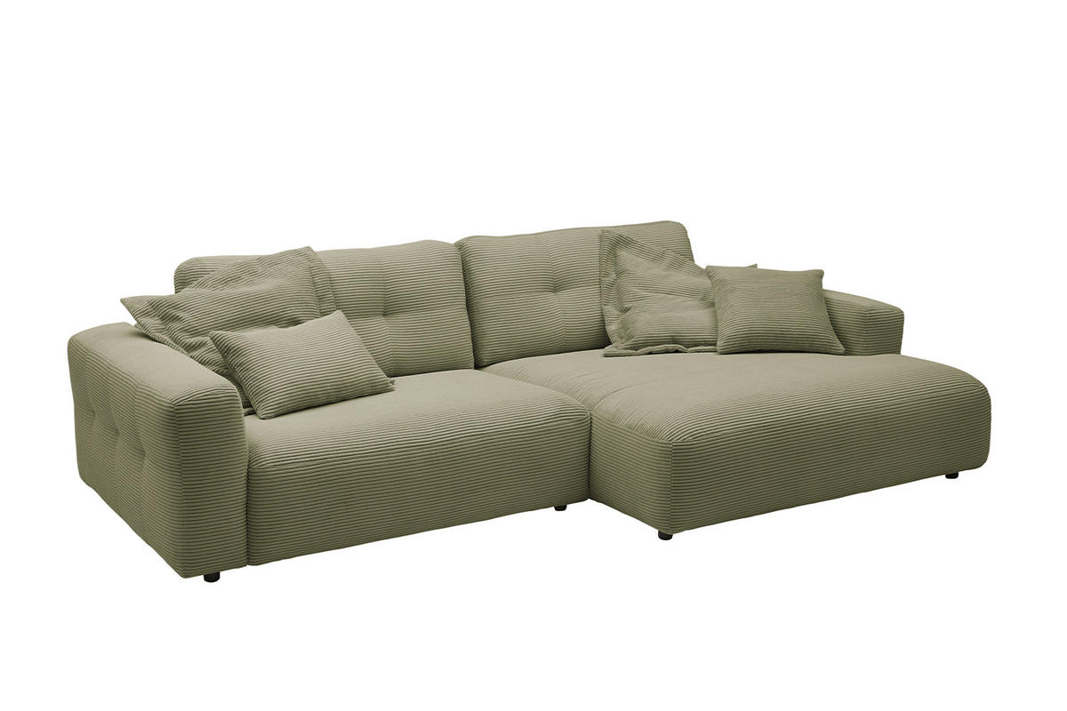 ECKSOFA XL MIKA Grün Cord - Schwarz/Olivgrün, Kunststoff/Textil (296/167cm) - KAWOLA