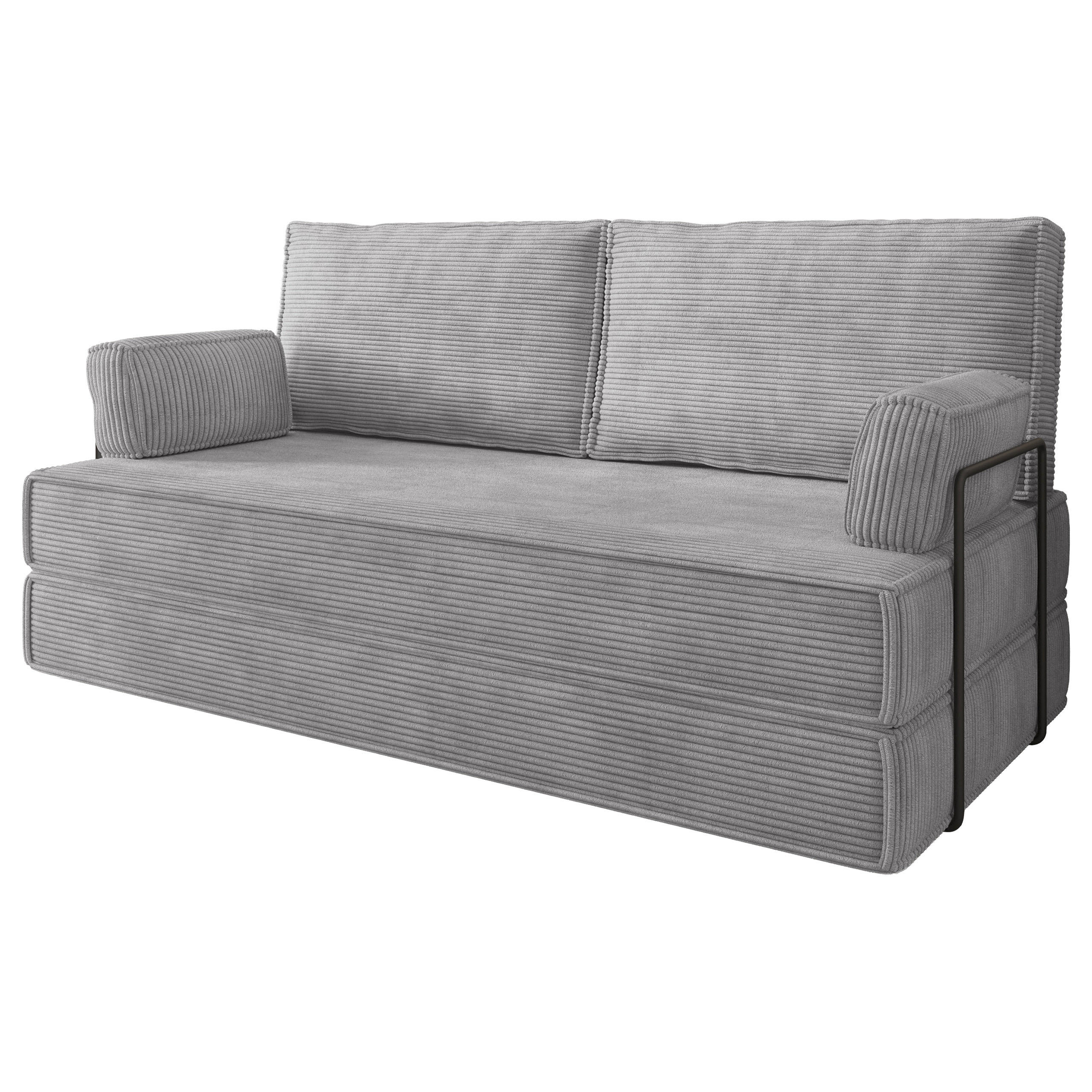 BETTSOFA SILAR aus Schaumstoff Cordstoff Hellgrau Schlaffunktion - Hellgrau, Textil (170/86/80cm) - MASSENO