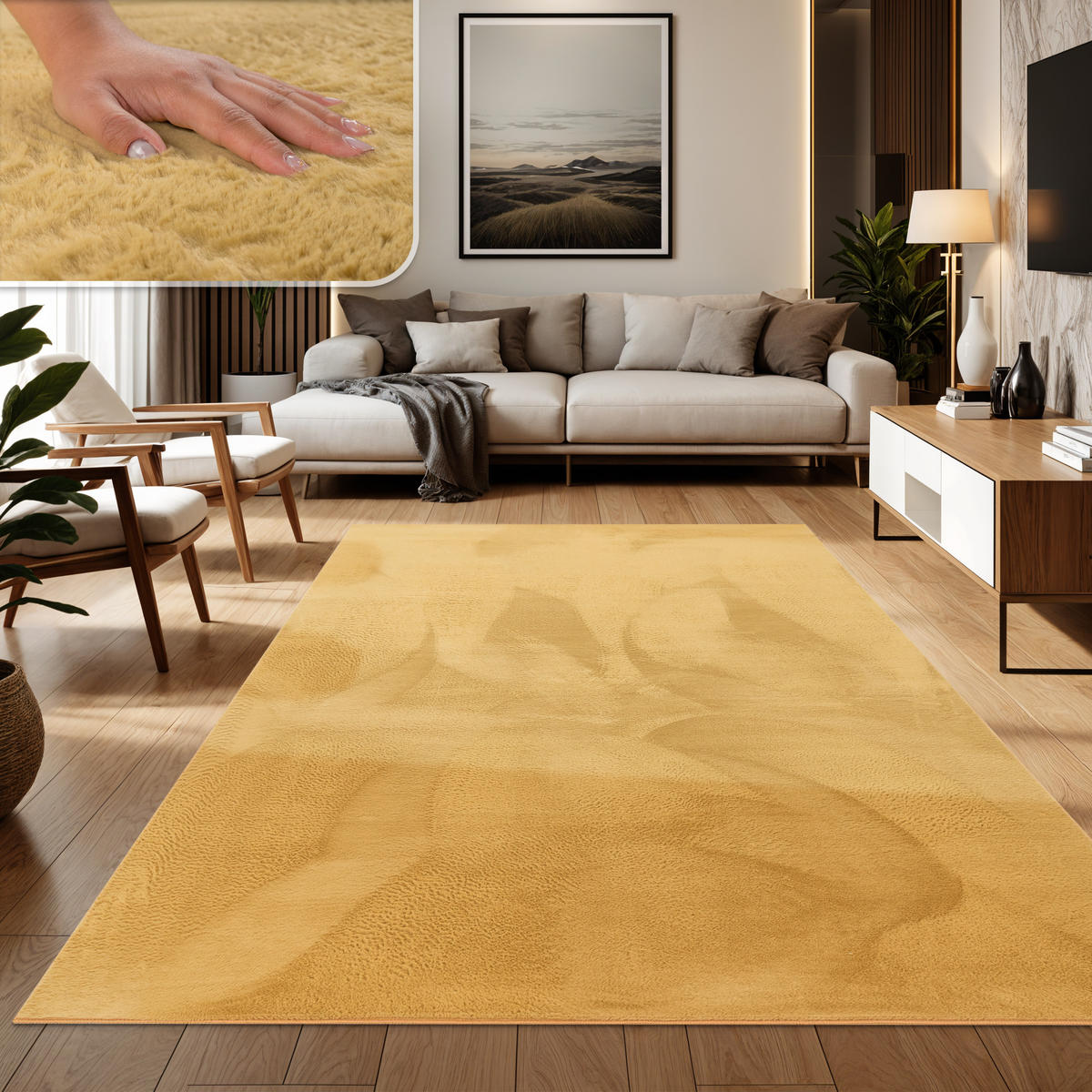 HOCHFLORTEPPICH 60/90 cm Soft 380 - Gelb, Textil (60/90cm) - Paco Home