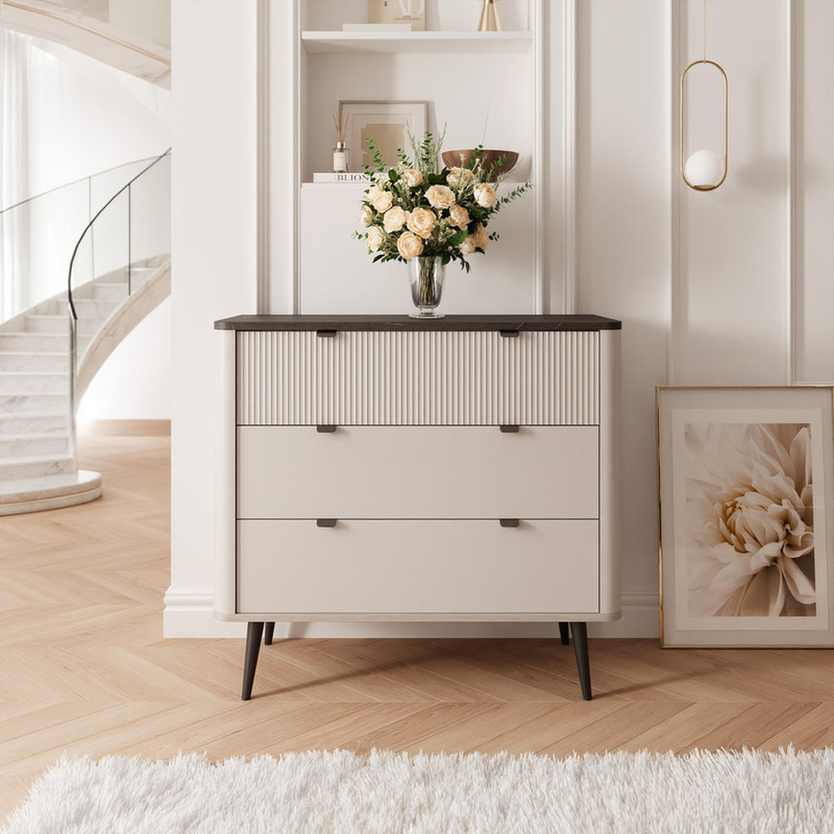 KOMMODE NAVANI 90 cm, 3 Schublade(n) Kaschmir / Grau - Kaschmir, Holzwerkstoff/Metall (90/82/40cm) - Idohome
