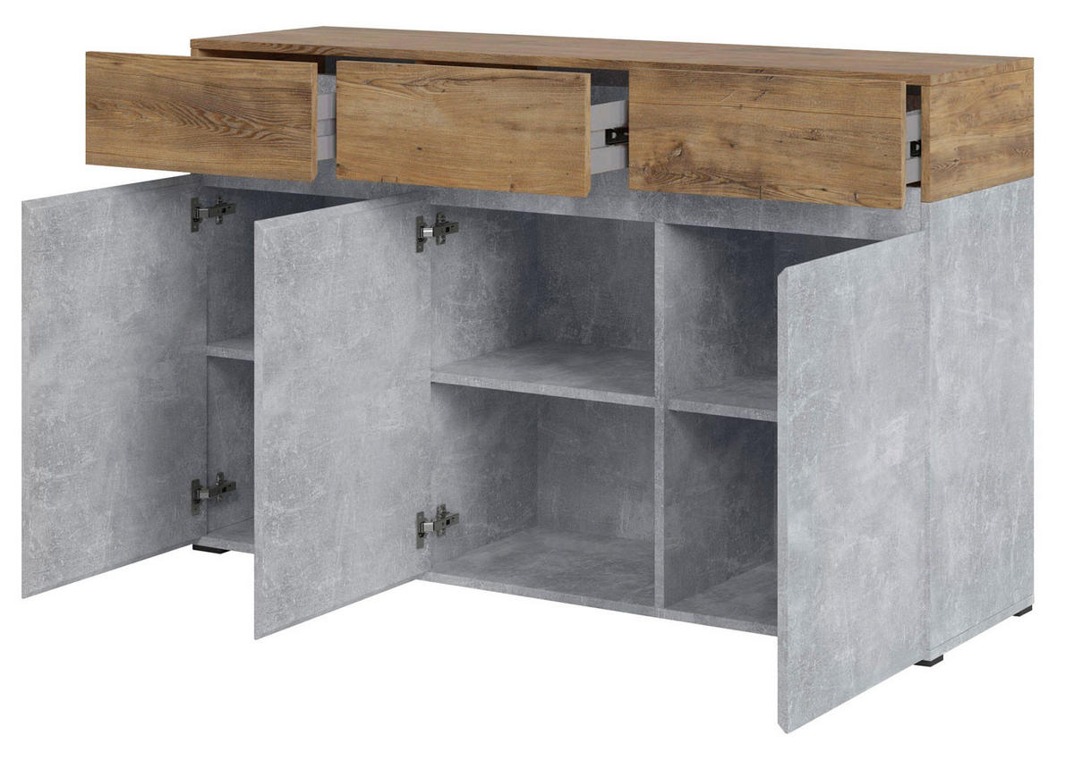 SIDEBOARD Rimini Beton / Kastanienfarben 135 / 40 / 86cm - Eichefarben/Hellgrau, Holzwerkstoff (135/86/40cm) - Feldmann-Wohnen