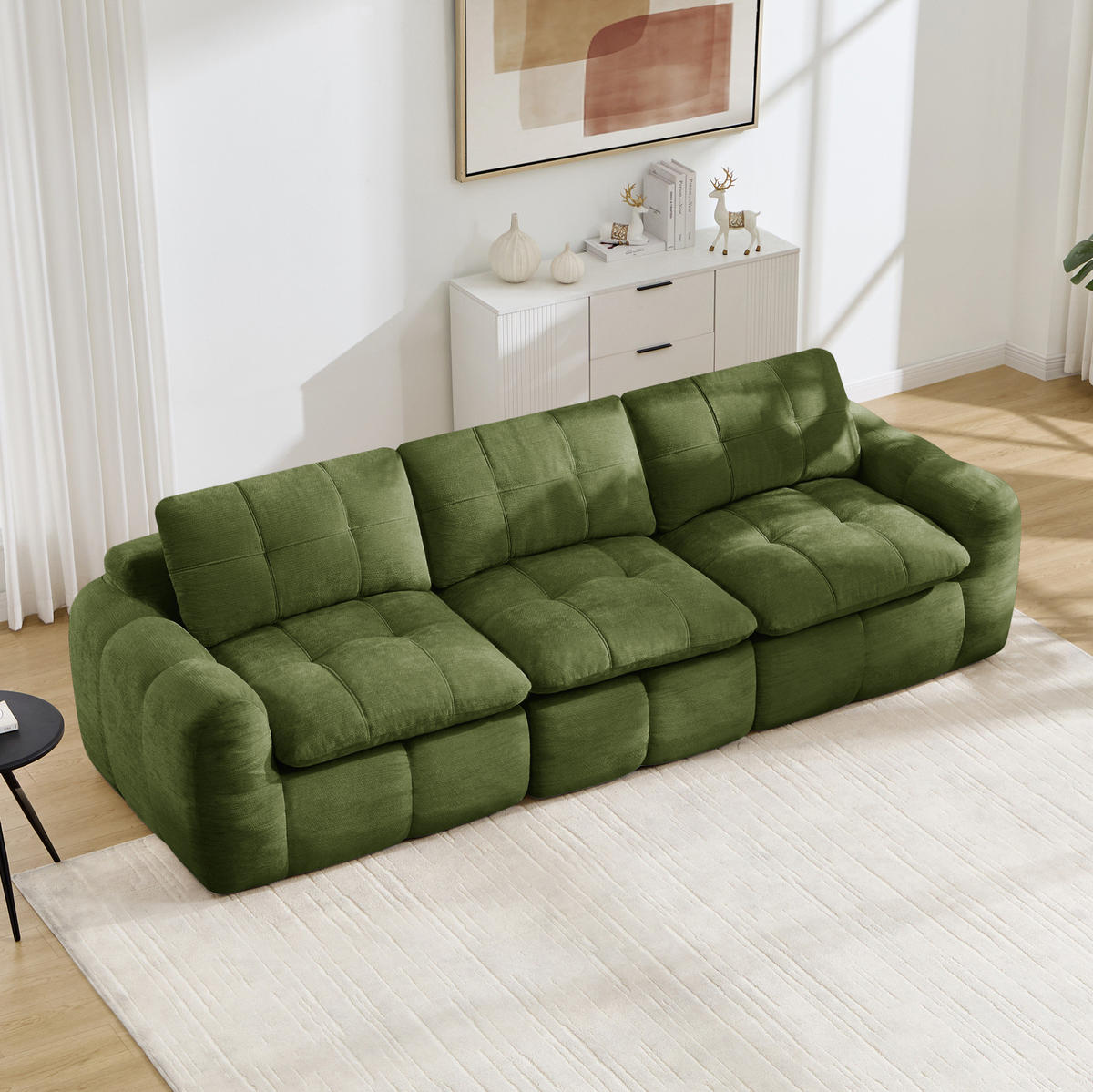SOFA 264/97/68 cm in Grün aus Chenille, rahmenlos und montagefrei - Grün, Textil (97/68/264cm) - Flora Grace