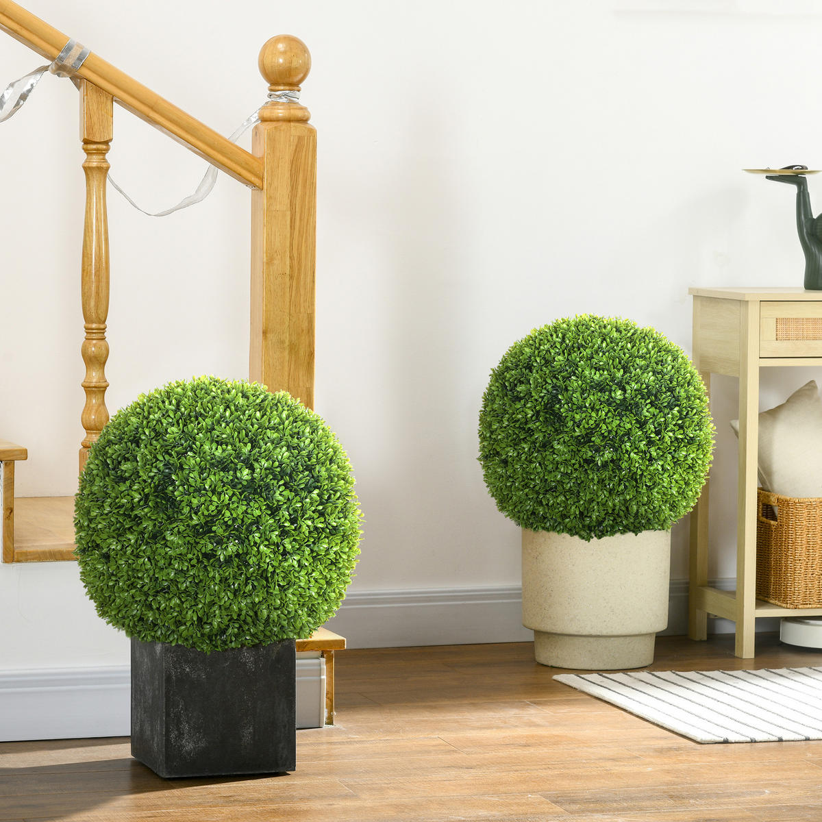 2ER Set künstliche Buchsbaumkugel 40 cm Kunstpflanze für Wohnzimmer Geschenk - Waldgrün/Grün, Kunststoff (40cm) - HOMCOM
