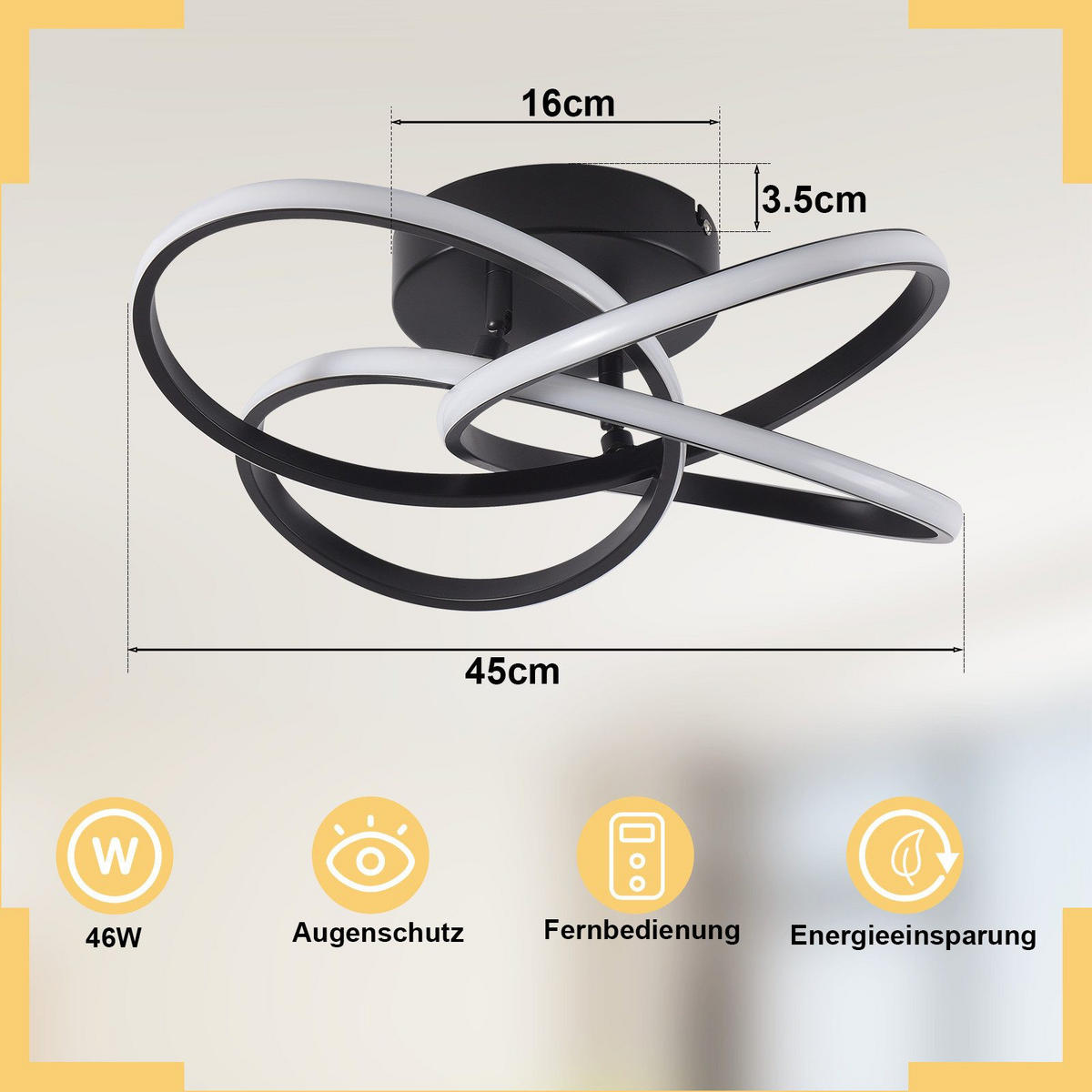 LED DECKENLEUCHTE FRANZISKA II 42/45/16 cm - Schwarz, Metall (45/42/16cm) - Nettlife