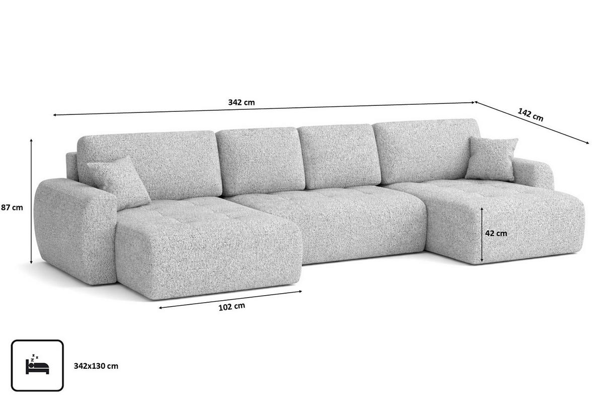 ECKSOFA Mit Schlaffunktion Und Bettkasten U-Form Ivo U, Chenillestoff Artico, Cement - Hellgrau, Holz (342/142cm) - Kaiser Möbel