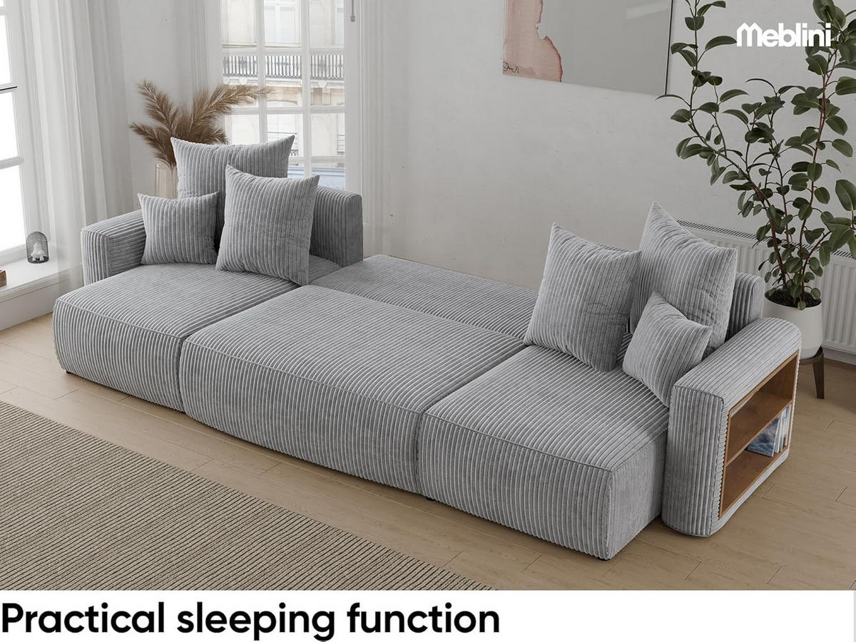 ECKSOFA SOLARIS U - Hellgrau/Schwarz, Holzwerkstoff (312/142cm) - Meblini