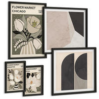 BILDER SET 5er Set - 50x50 cm & 20x30 cm & 40x60 cm Schwarzer Rahmen - Kingston Seoul Retro-Blumen - Schwarz, Kunststoff (40/60cm) - TULUP
