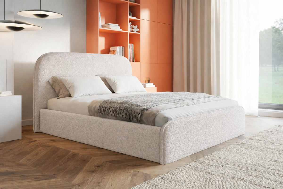 DOPPELBETT 180x200 Wendra Slim mit Lattenrost, Bettkasten, Boucle, Creme - Creme, Holz/Textil (180/200cm) - Emporius