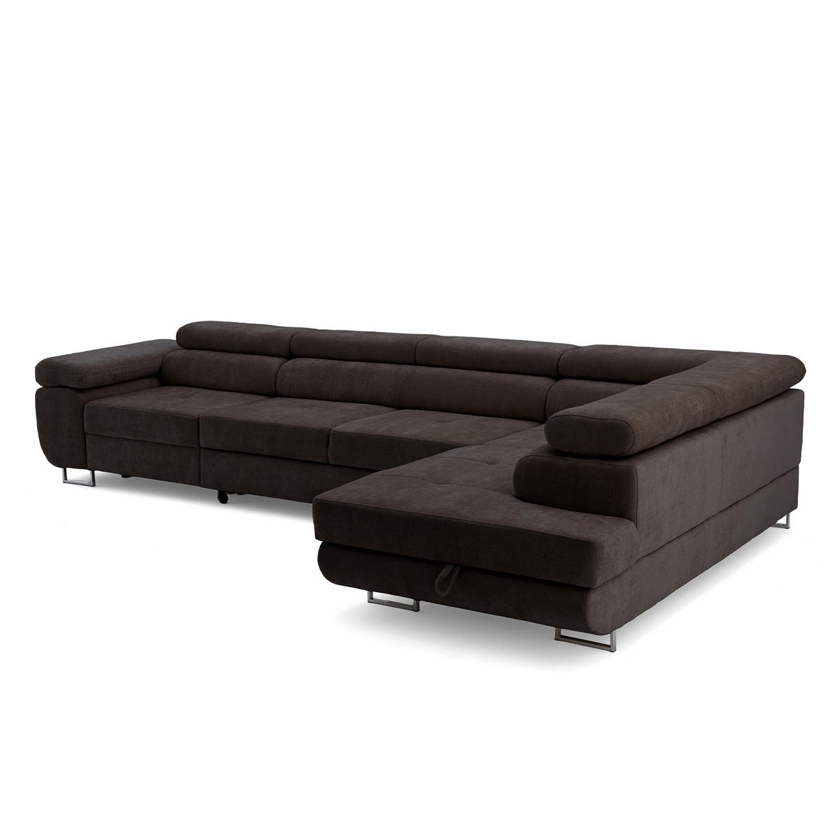 ECKSOFA WILD MAXI L Rechts mit Schlaffunktion 125x195 Chenille Dunkelbraun - Chromfarben/Dunkelbraun, Holz/Textil (350/203cm) - Muffo