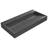 HÄNGEWASCHBECKEN Schwarz 90/46 cm Mineralguss Quenko - Schwarz, Naturmaterialien (90/12/46cm) - Beliani