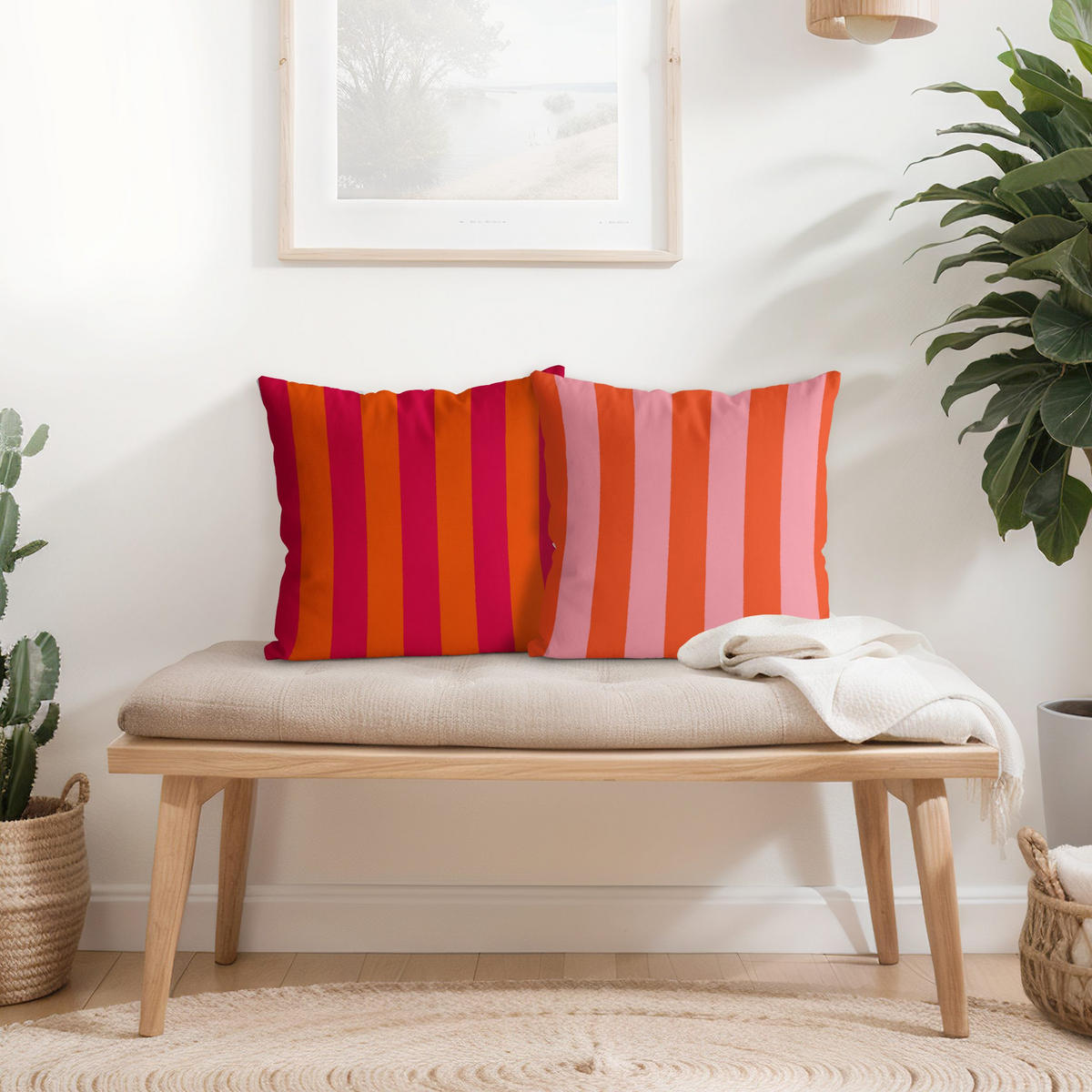 DEKOKISSEN 2er-Set PopArt Sommer Streifen Duo III 40/40 cm - Orange, Textil (40/40cm) - Bilderwelten