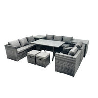 SITZGRUPPE mit Beistelltisch,Hockern Polyrattan Dunkelgrau 10-Sitzer - Dunkelgrau/Grau, Glas/Kunststoff - Fimous