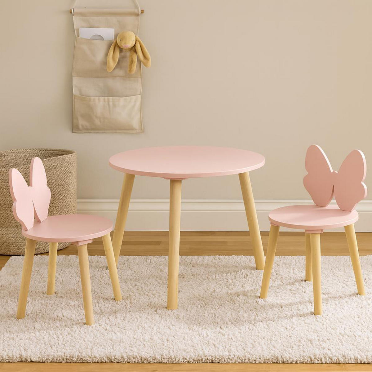 KINDERMÖBEL-SET mit rosa Schleife: Tisch + 2 Stühle 50/47,5/50 cm - Rosa, Holzwerkstoff (47.5/50/50cm) - Home Styling Collection