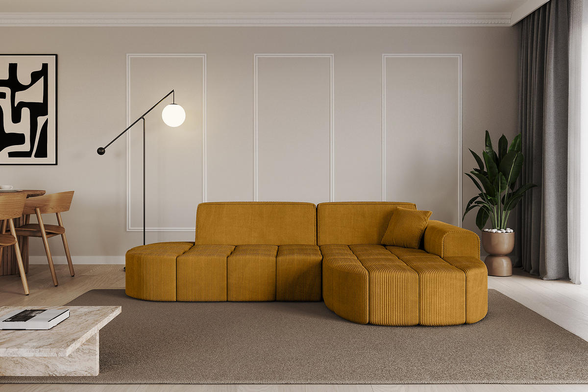 ECKSOFA Ottomane Rechts LIVO-L1 - 252x173x79,5 cm Senfgelb - Currygelb/Gelb, Holzwerkstoff/Textil (252/173cm) - ALTDECOR