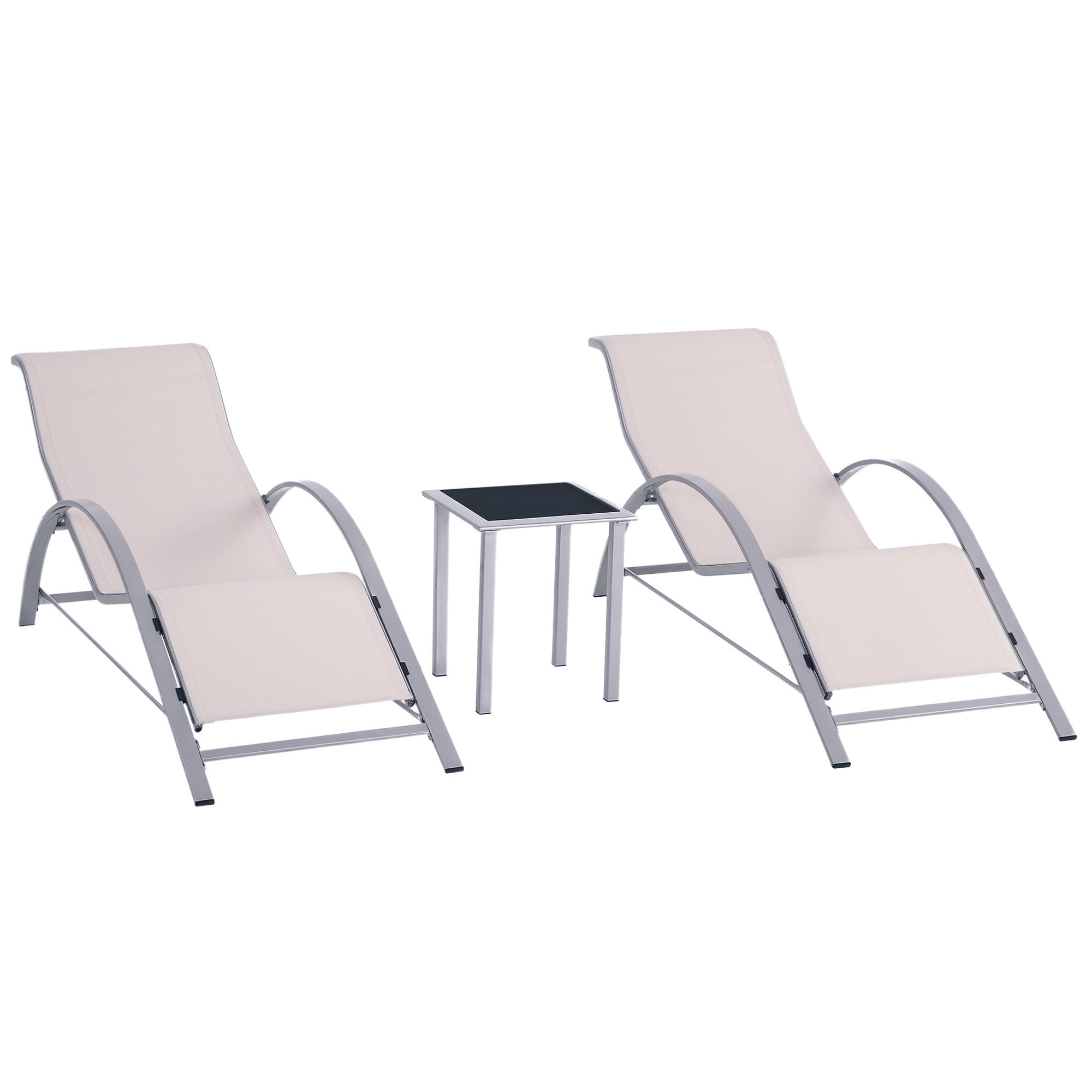 GARTENSONNENLIEGE, Glas-Tisch-2er-Set, Crema, mit Couchtisch, 59 x 169 x 66 cm - Weiß, Metall (169/66/59cm) - Vallsero