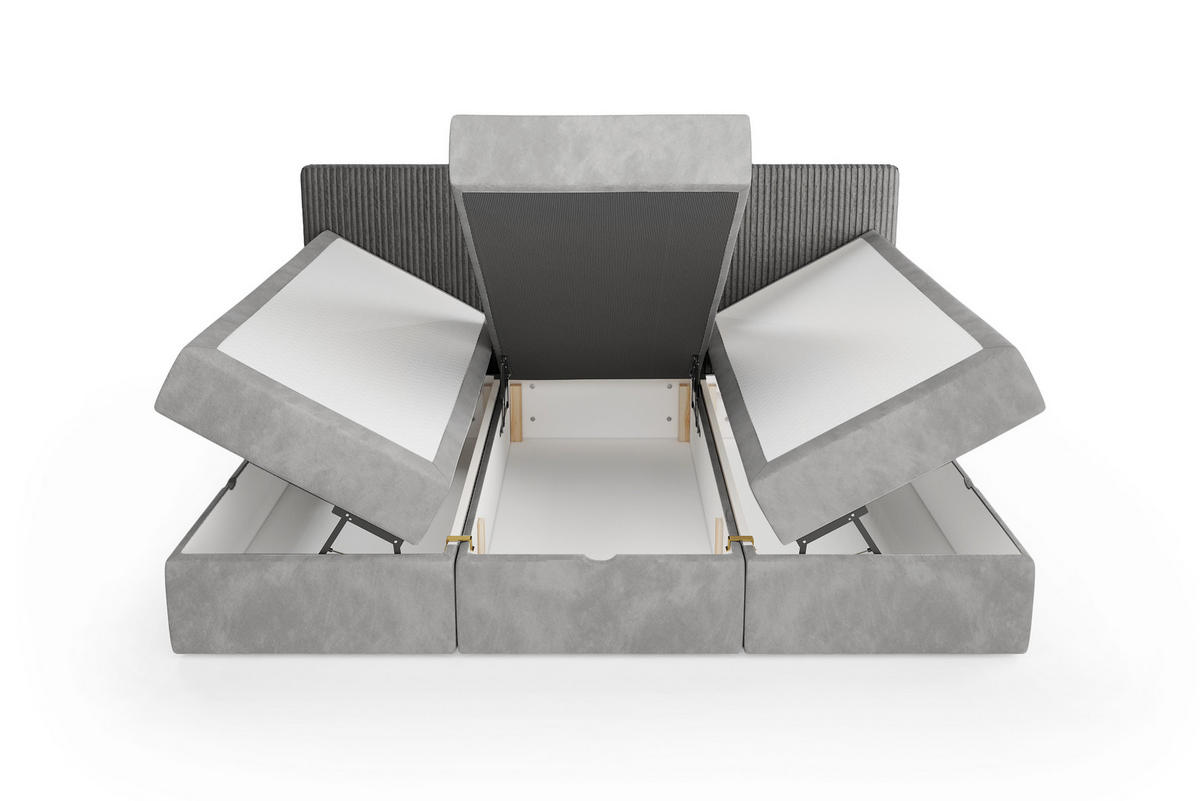 BOXSPRINGBETT Weit 240x200 cm mit Bettkasten – Grau, 3 modulare Segmente - Grau, Textil (240/200cm)