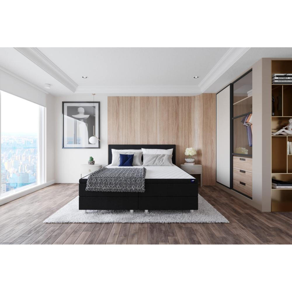 BOXBETT, Polsterbett Sawana mit Bonellfederkern-Matratze und Topper Schlafzimmer - Schwarz, Holz/Holzwerkstoff (180/200cm) - Best For Home