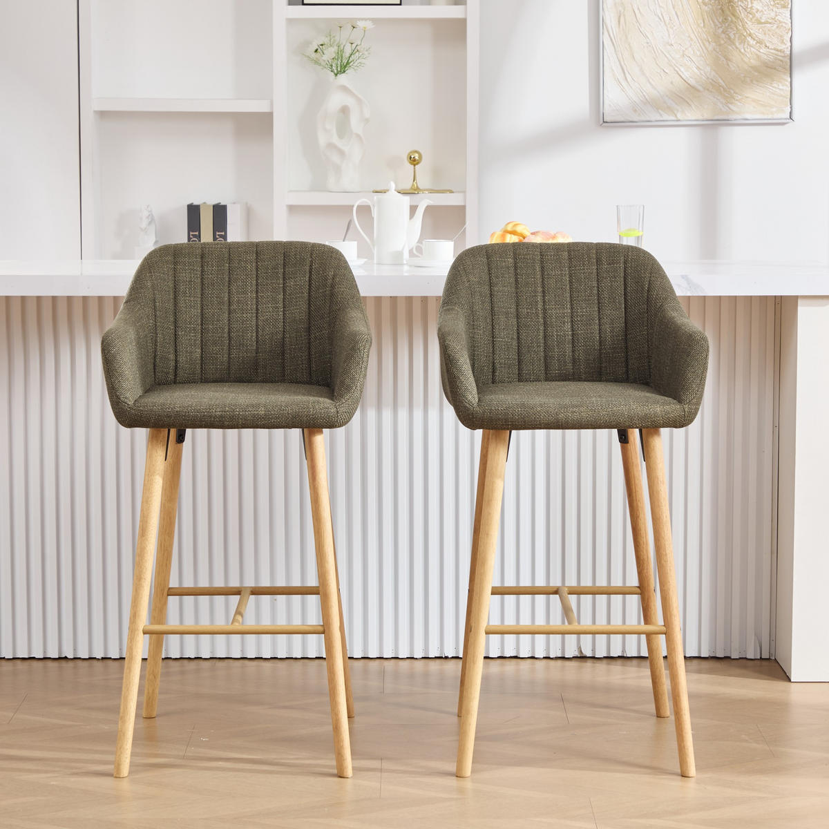 BARHOCKER,2ER-SET,BARSTÜHLE,KÜCHENSTÜHLE,LEINEN,GRÜN - Grün, Textil (55/104/51cm) - LVHOM