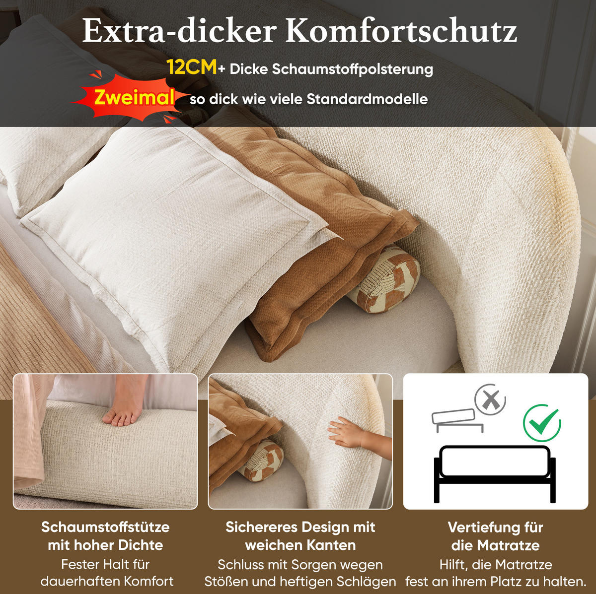 POLSTERBETT mit Chenille-Bezug 140x200 cm Beige mit Lattenrost und Kopfteil - Beige, Textil (140/200cm) - Modfu