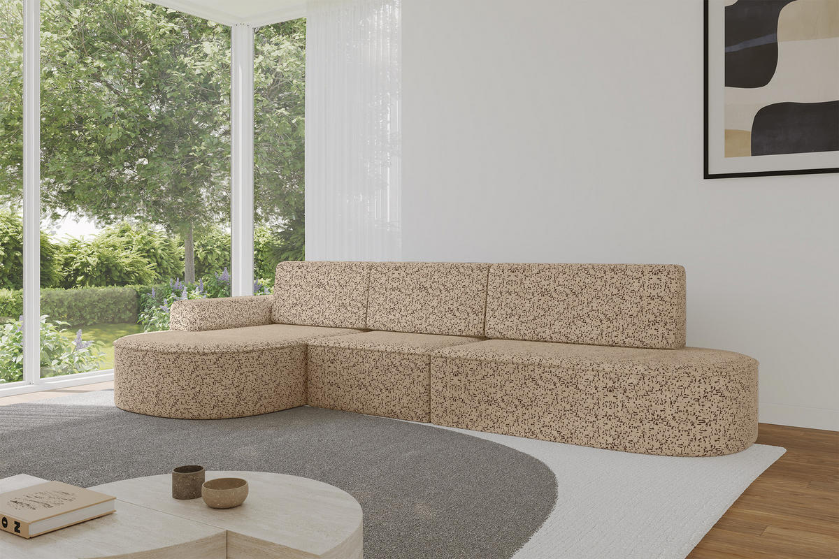ECKSOFA mit Schlaffunktion Ottomane Links MARI L2-S 368X167X85 Braun Velours - Eichefarben/Schwarz, Holzwerkstoff/Kunststoff (368/167cm) - ALTDECOR