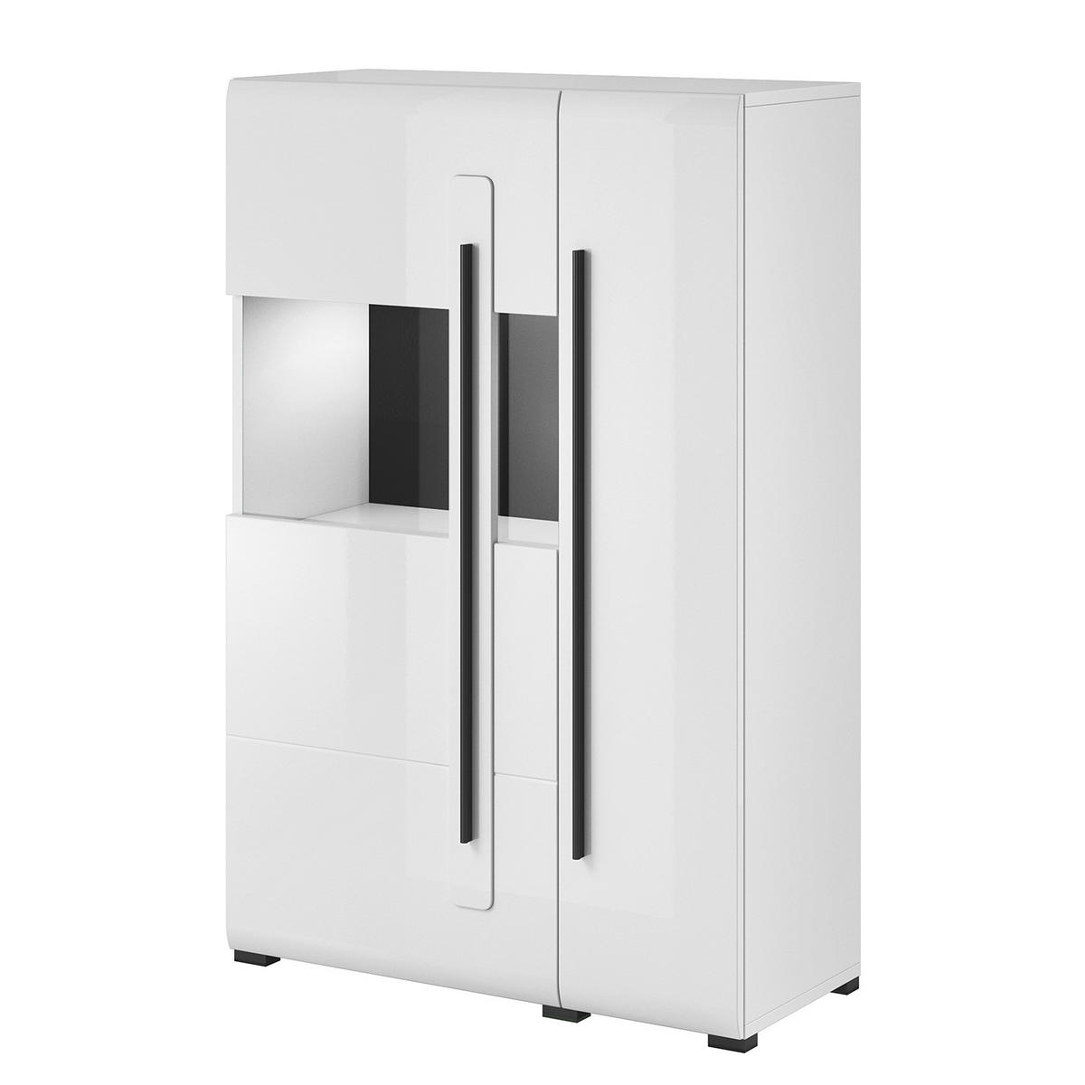 WOHNWAND - 4-teilig - Weiß Hochglanz/Schwarz, Holzwerkstoff/Kunststoff (310/204/50cm) - home24